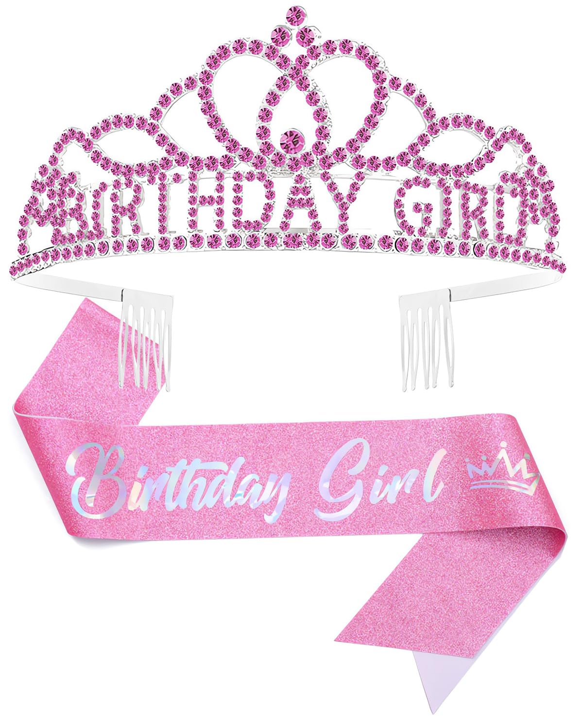 Queenship Birtthday Tiara Crown with Sash for Women Birthday Party (Pink)