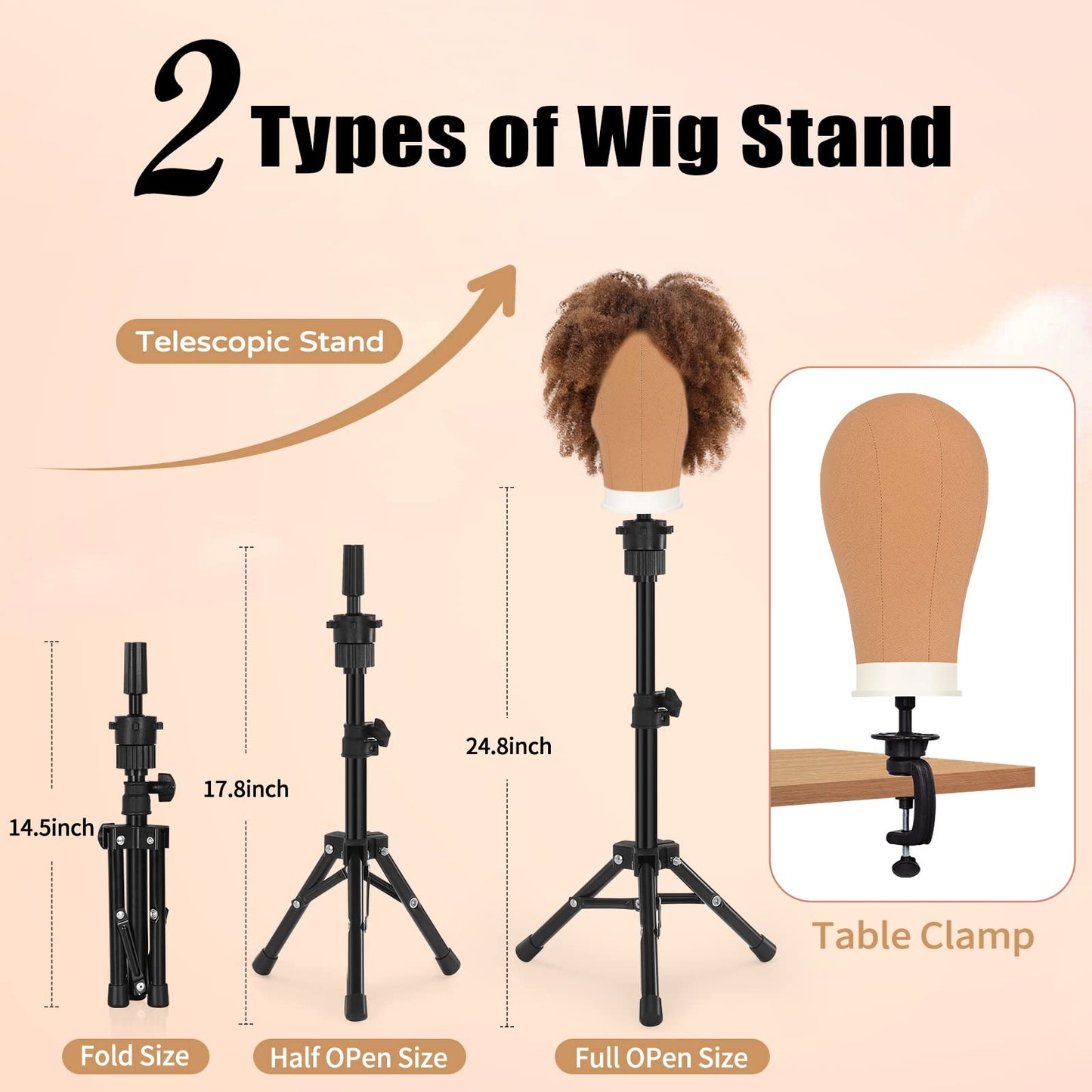 cenoz 22 Inch Wig Head, Canvas Mannequin Head for Wigs, Wig Stand Tripod with Head, Manikin Canvas Head Block Set for Wigs Making Display with Wig Caps, T Pins C Pins Set Bristle Brush