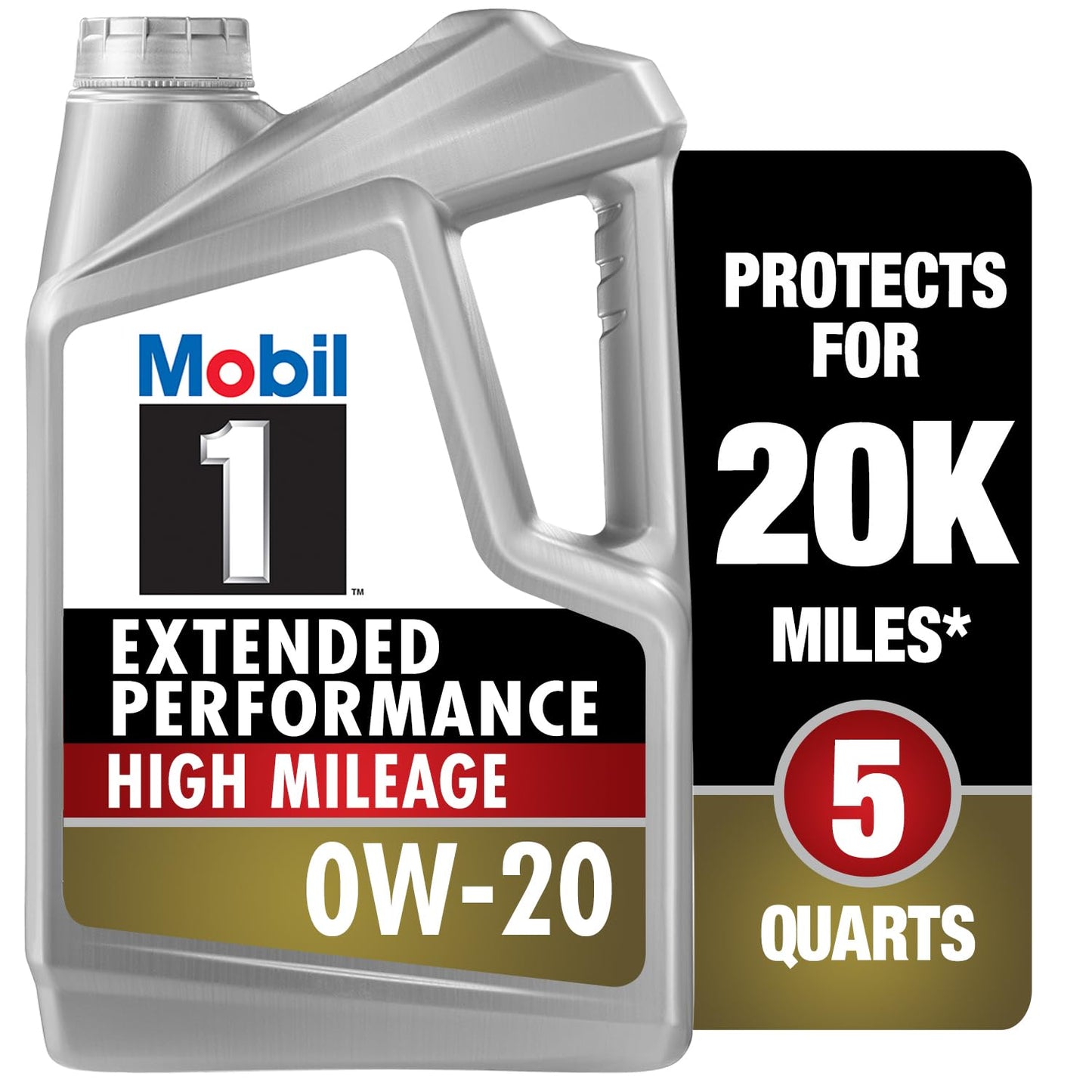 Mobil 1-123837 Extended Performance High Mileage 0W-20; 5QT, Gray