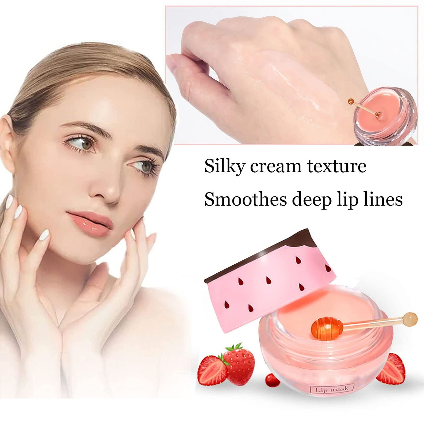 Bee Lip Balm Honey Pot, Strawberry & Honey Moisturizing Propolis Lip Mask, Hydrating & Prevention Dry and Cracked Lip Scrubs Exfoliator, Reduces Lip Lines (2Pcs Pink + 2Pcs Yellow)