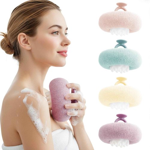 4Pcs Super Soft Sunflower Suction Cup Bath Ball, 2-in-1 Super Soft Bath Sponge Body Scrubber, Exfoliating Bath Sponge Body Wash Shower Ball for Men Women (Light Purple)