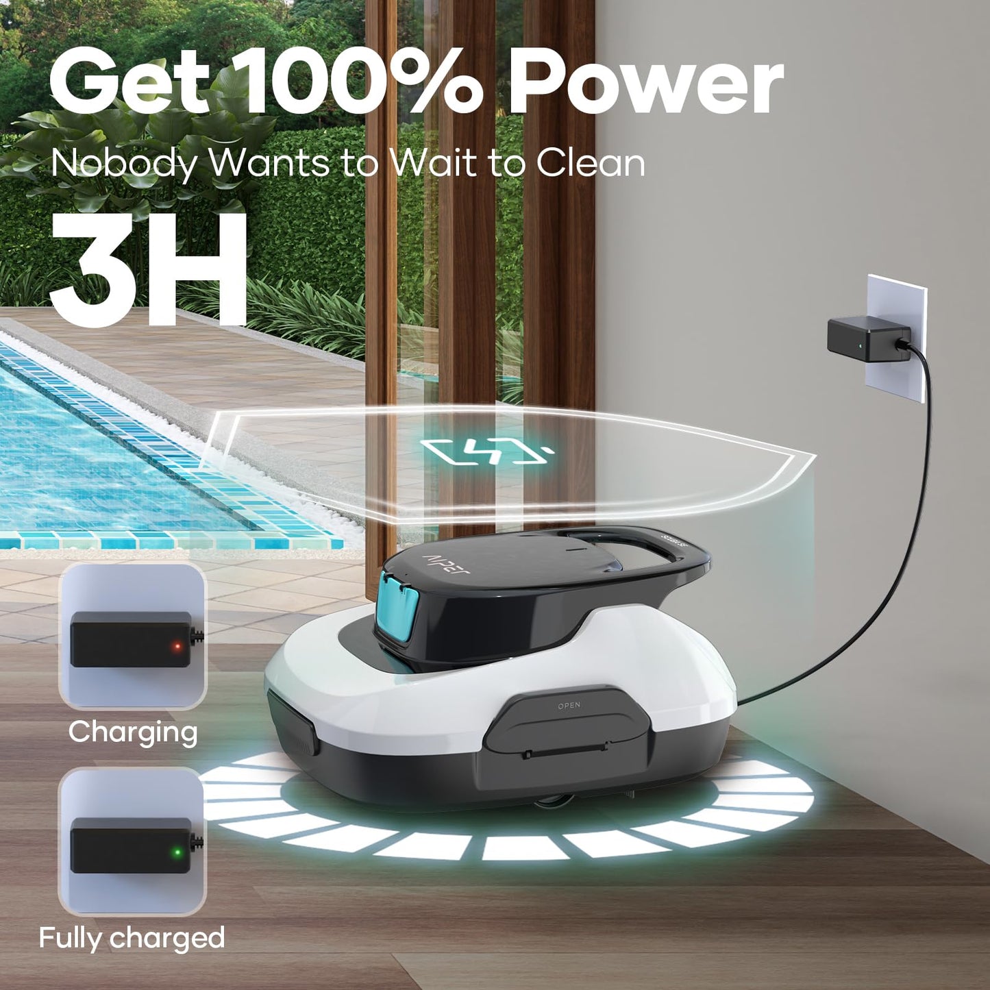 AIPER Scuba SE Robotic Pool Cleaner, Cordless Robotic Pool Vacuum, Lasts up to 90 Mins, Ideal for above Ground Pools Up to 860 Sq.ft, Automatic Cleaning with Self-Parking Capabilities-Dark White