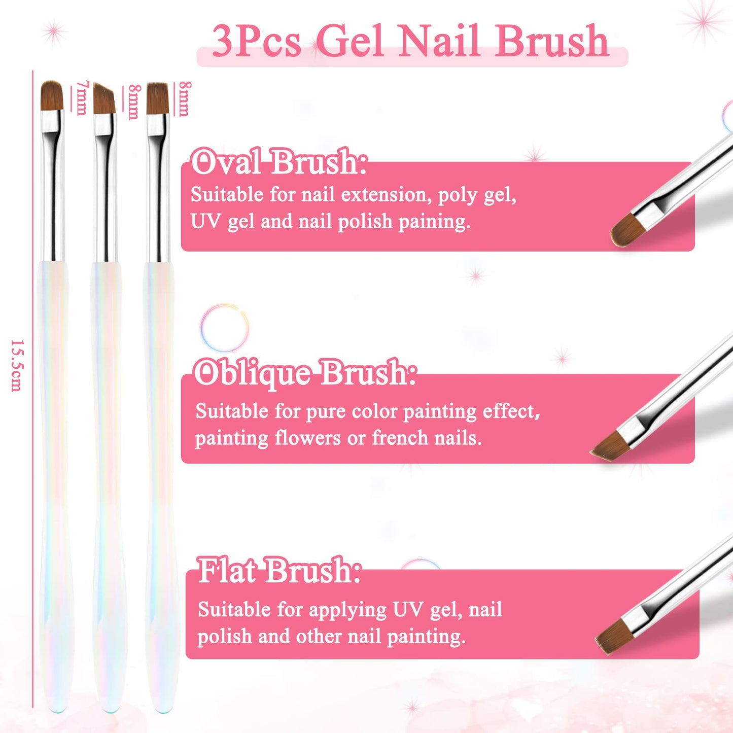 BQAN Nail Art Brushes Set, 8pcs Professional Nail Art Design Brushes With Nail Ombre Brush Gel Nail Brush Nail Art Liner Brush and Builder Gel Brush