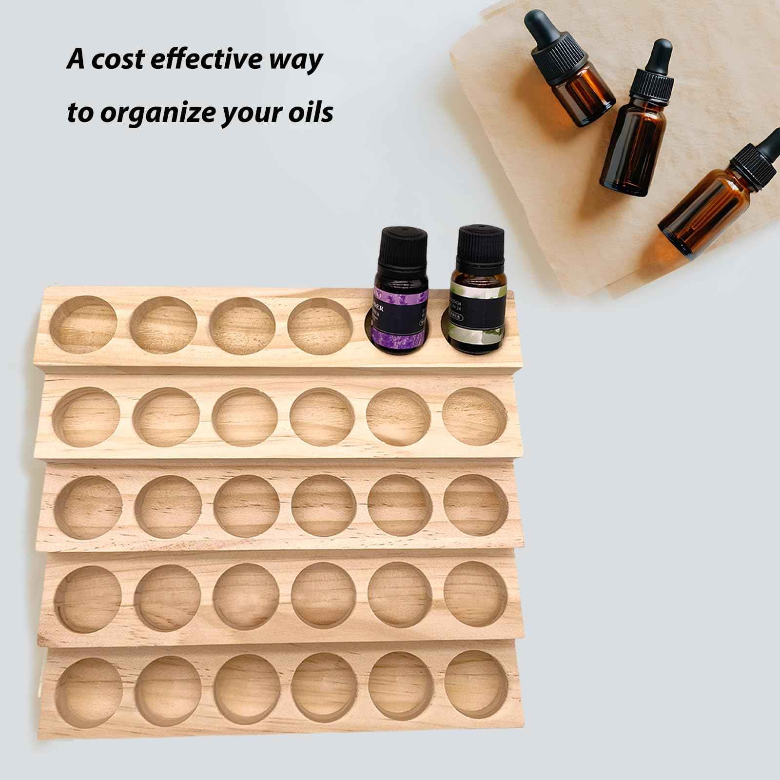 LONG TAO Wooden Essential Oil Display Stand 5 Tier Essential Oil Holder Solid Wood Essential Oil Rack 5 Layer 30-Bottle Essential Oil Display Stand Tabletop Oil Display Holder for 5-20ml Bottles