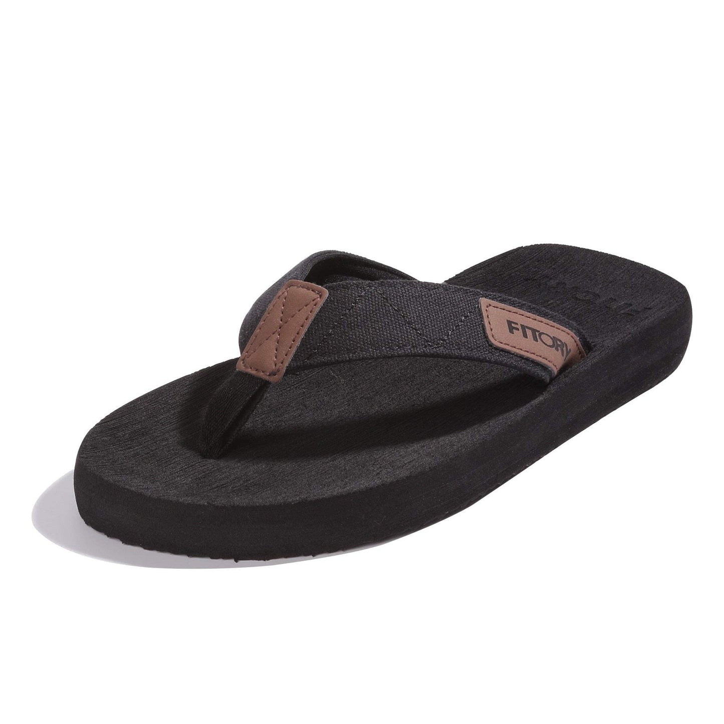 FITORY Men's Flip-Flops, Thongs Sandals Comfort Slippers for Beach Black Size 6