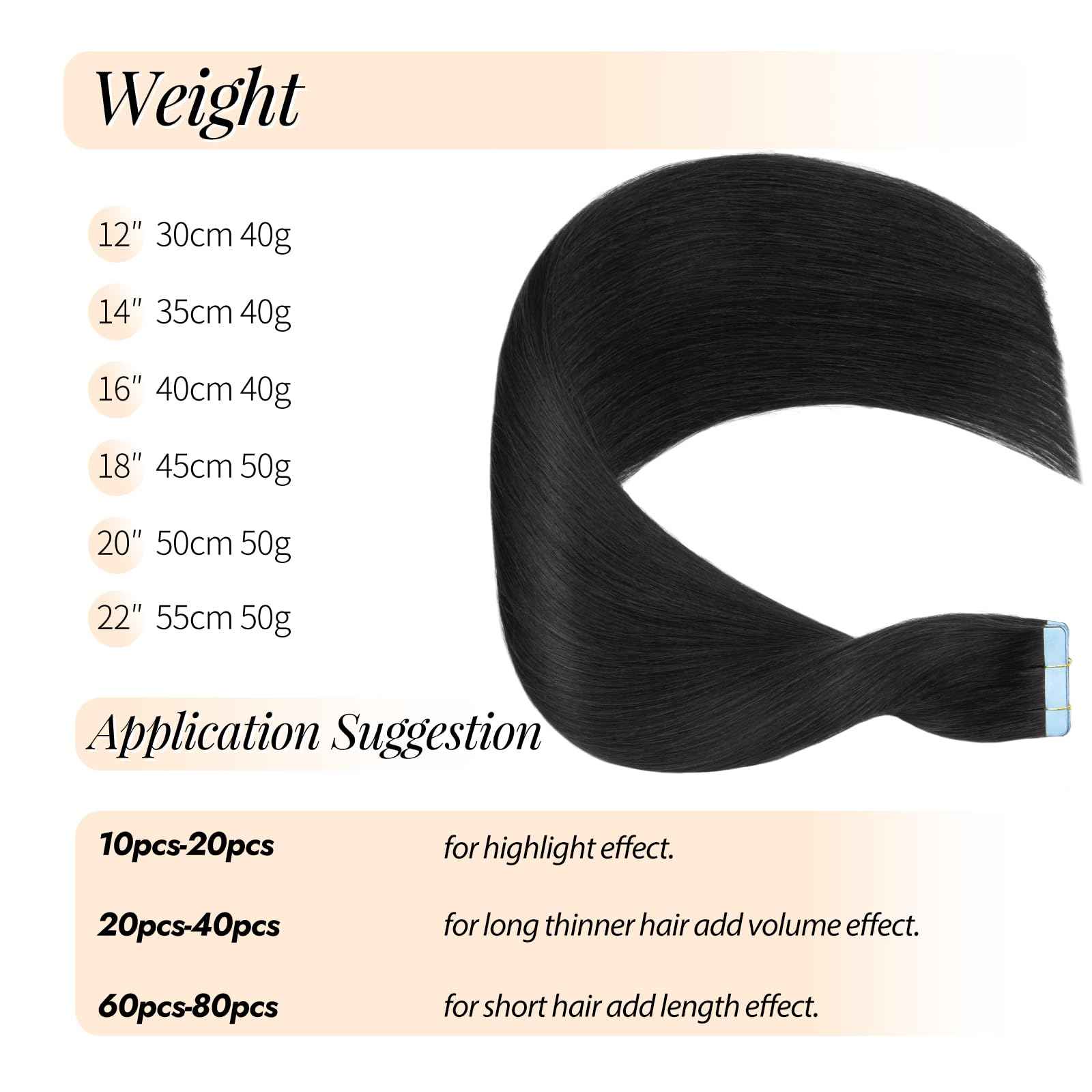 Tape in Hair Extensions Real Human Hair 18Inch Remy Seamless Invisible Tape in Extensions Jet Black Color Straight Human Hair Extensions for Women 50G 20Pcs Add Volume Double Sided Tapes