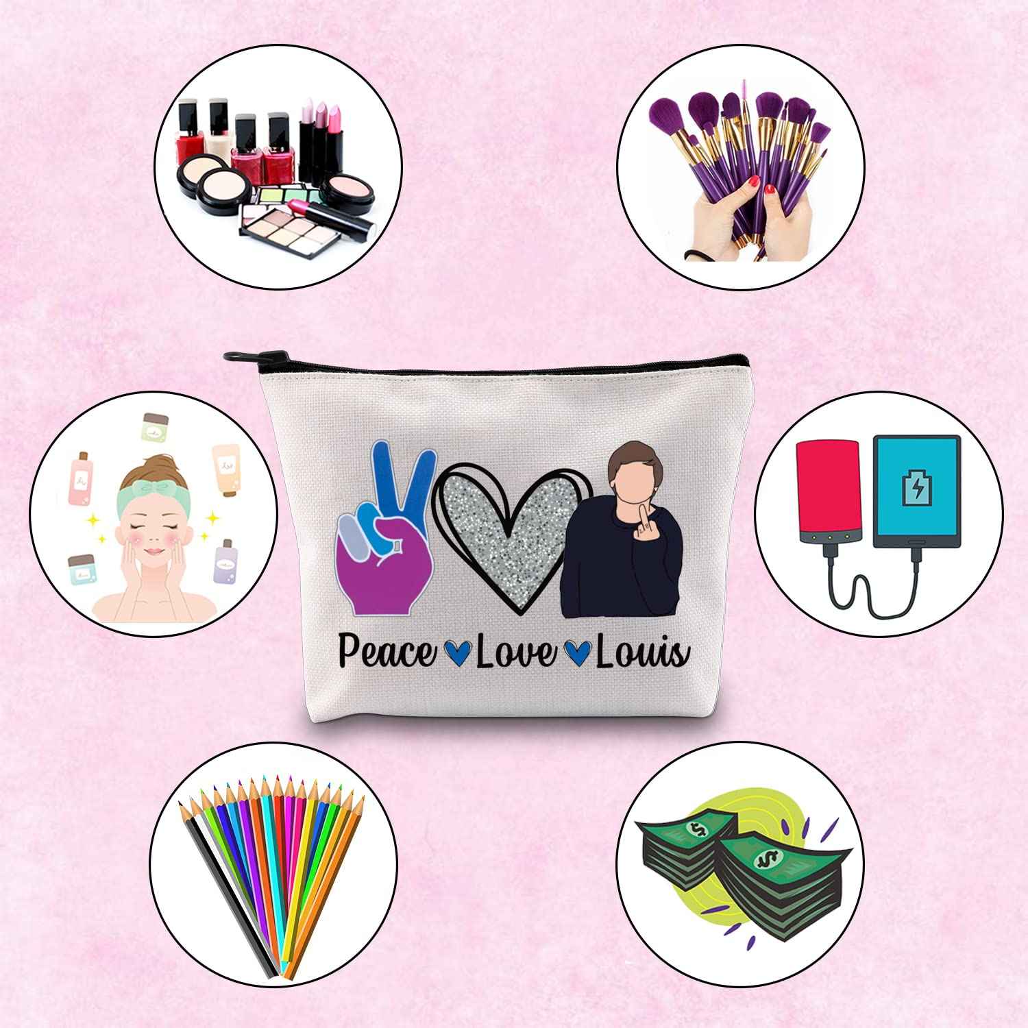 TSOTMO Music Fans Gift Peace Love Louis Gift For Women Zipper Pouch Makeup Bag (Peace Love Louis)