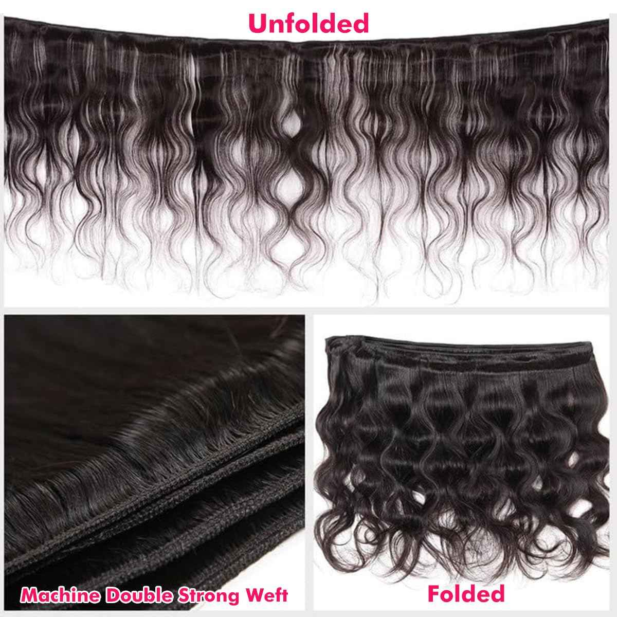 Human Hair Bundles Body Wave 12 14 16 Inch 100% Unprocessed Brazilian Body Wave 3 Bundles Human Hair Extensions for Women Quick Weave Natural Color