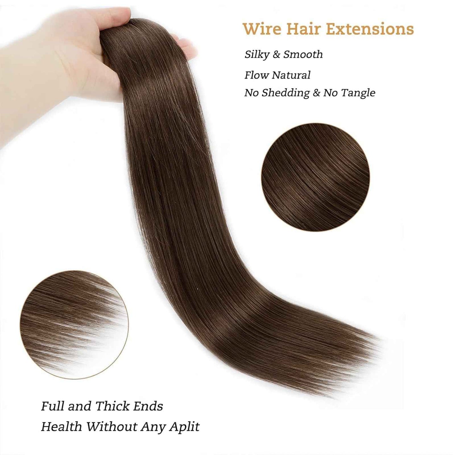 Tinashe Wire Hair Extensions Real Human Hair Medium Brown Straight Hair Extensions 12inch 70g Invisible Wire Fish Line Straight Human Hair Extension (12 inch, #4)