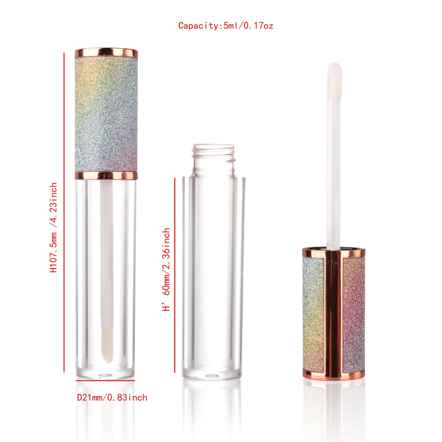 COSIDEA 15pcs Round Empty 5ml 0.17oz lip gloss tubes with wand and rainbow leather cap Lipgloss tube containers for lip oil packing