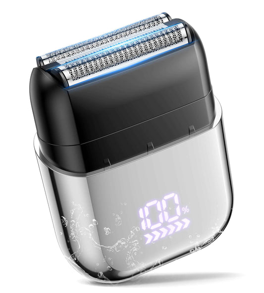 Electric Foil Shavers for Men Electric Razor Mini Cordless Razor IPX7 Waterproof Wet Dry Shaver, Type C Rechargeable, LED Display, Travel Lock, 100 Minute Runtime