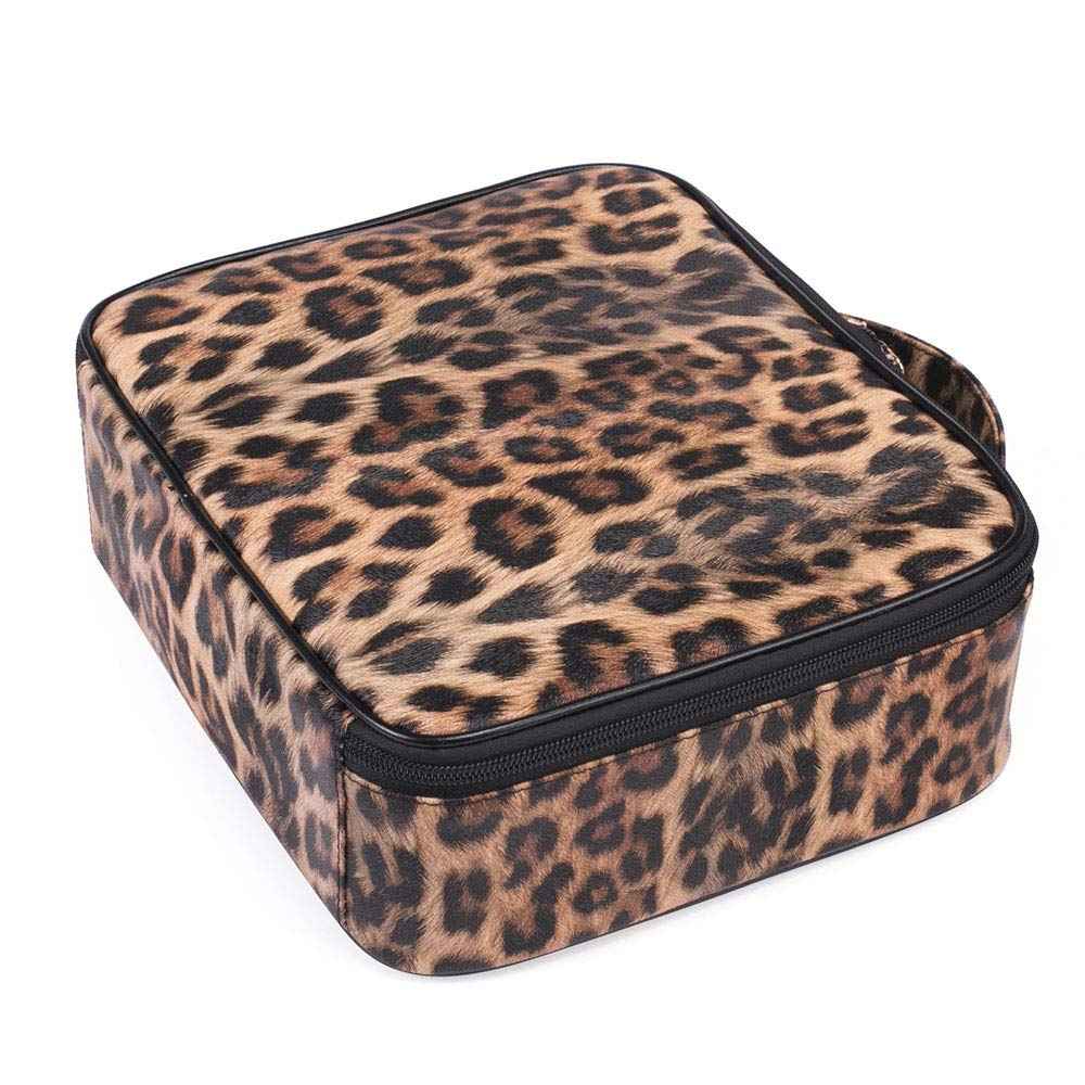 JUER Travel Makeup Train Case with Adjustable Dividers White Marble Makeup Organizer Bag Portable Cosmetic Storage Cases with Brush Holders (Leopard texture)