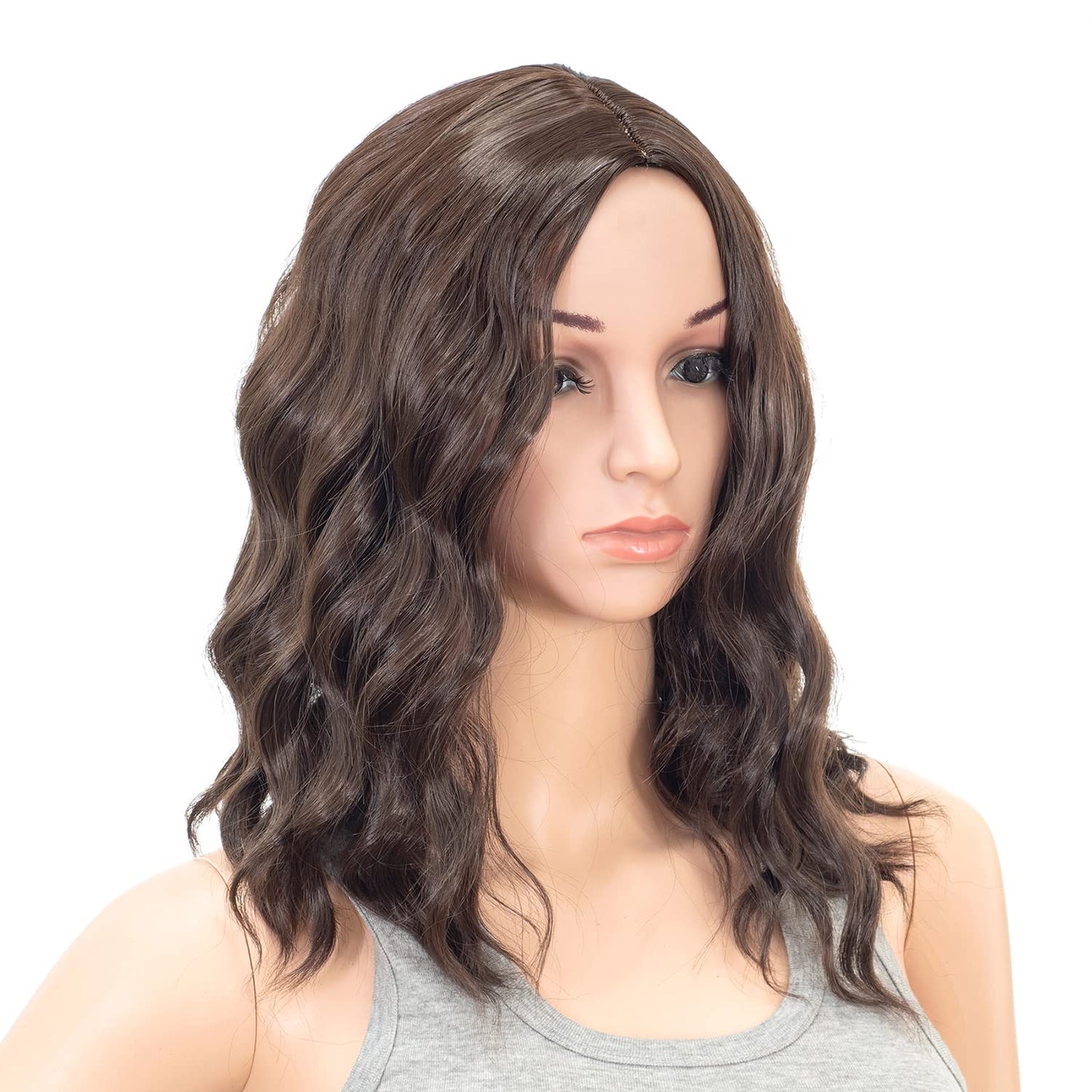 SWACC 15 Inch Short Curly Wavy Hair Wig Medium Length Synthetic Colorful Cosplay Daily Party Wig for Women with Wig Cap (Dark Brown)