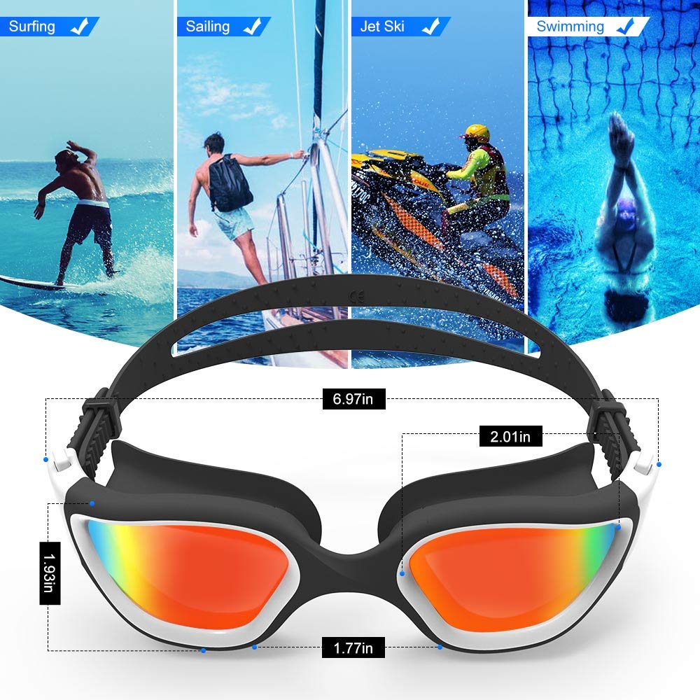 ZIONOR Swim Goggles, G1 Polarized Swimming Goggles UV Protection Leakproof Anti-fog Adjustable Strap for Adult Men Women (Polarized Mirror Red Lens)