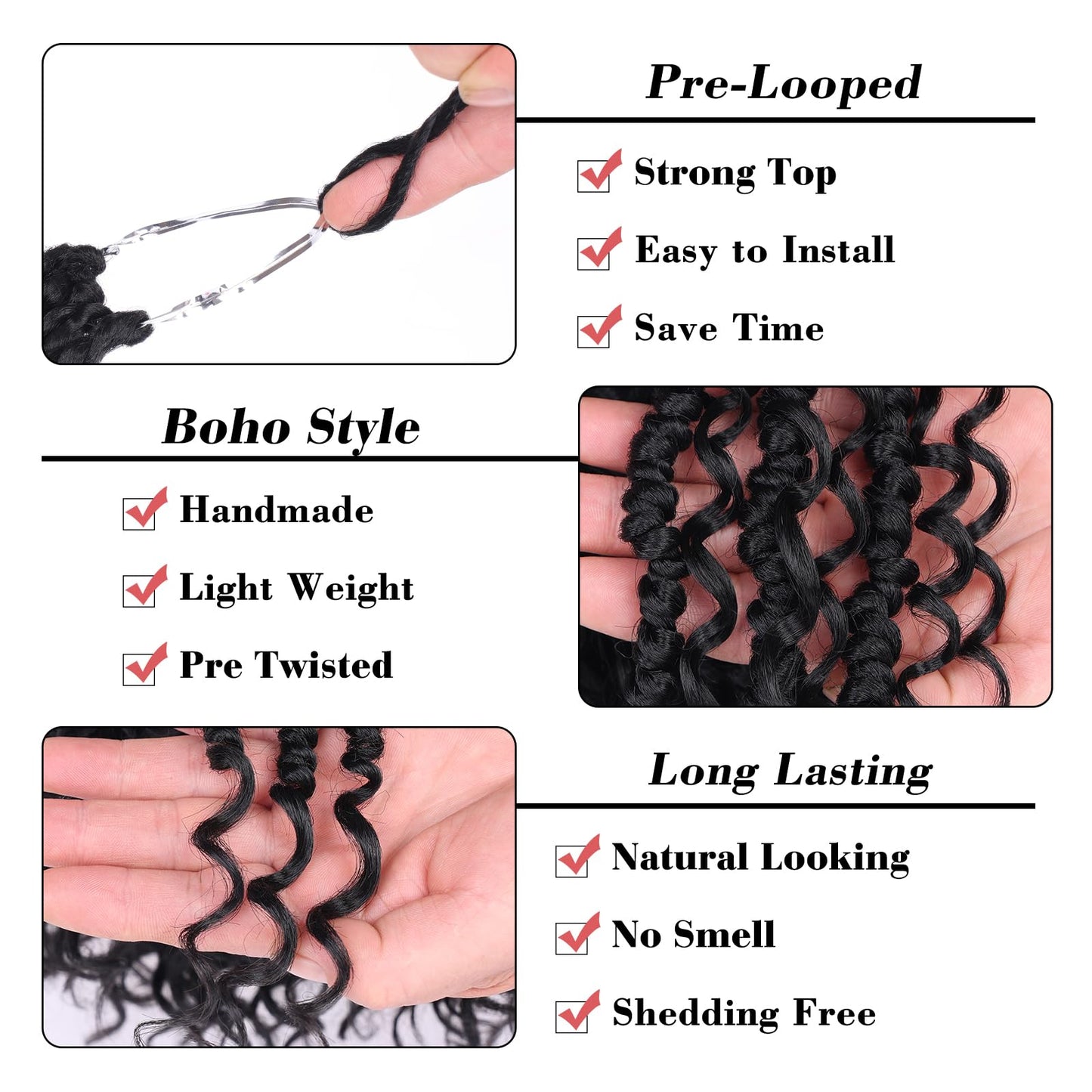 Leeven 24 Inch Passion Twist Crochet Hair Boho Style 8 Packs Pre Twisted Goddess Passion Twist Black Pre Looped Bomb Twists Curly Ends Bohemian Synthetic Braids for Women #1B