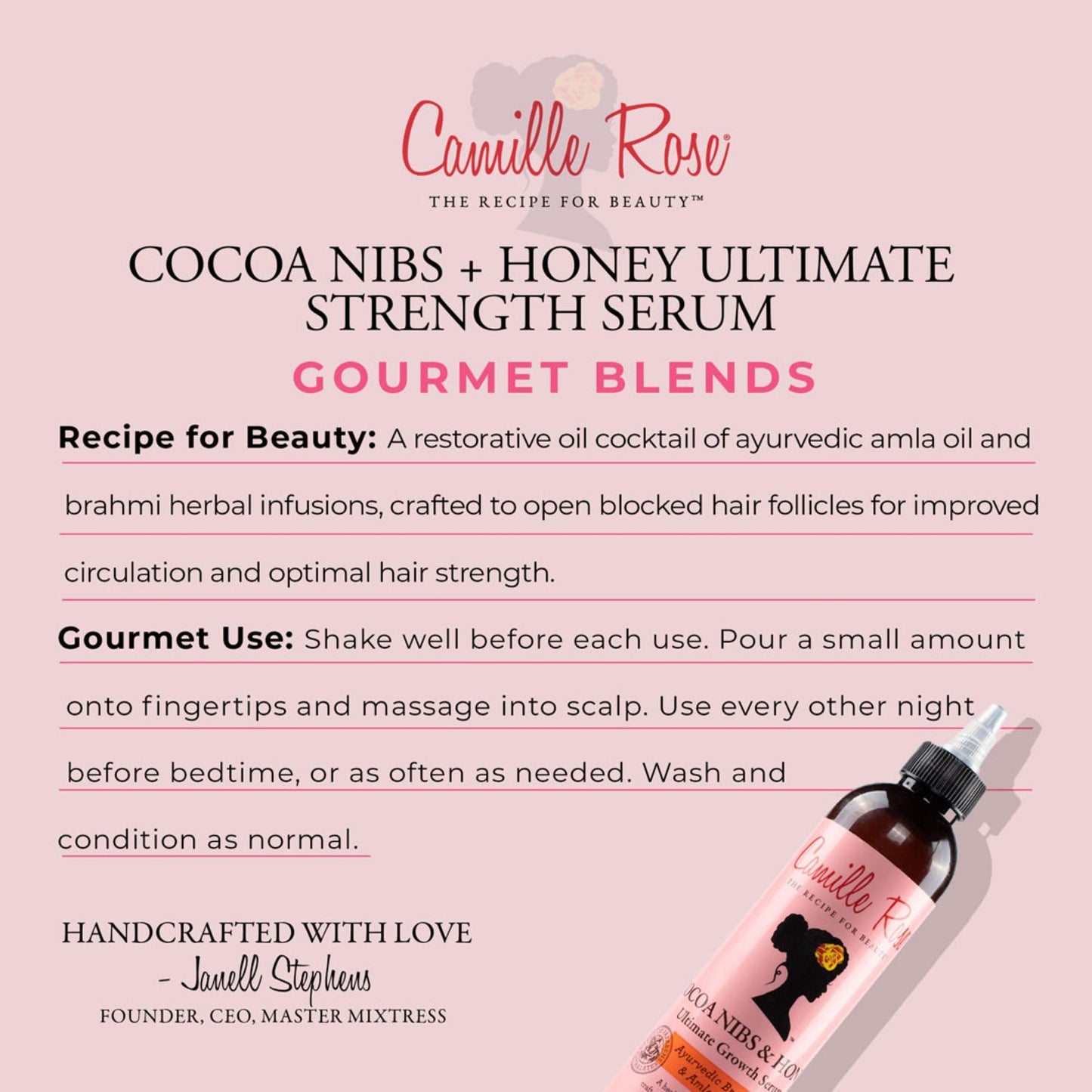 Camille Rose Cocoa Nibs & Honey Hair Growth Serum, with Amla Oil to Naturally Thicken Strengthen and Condition, for All Hair Types, 8 oz