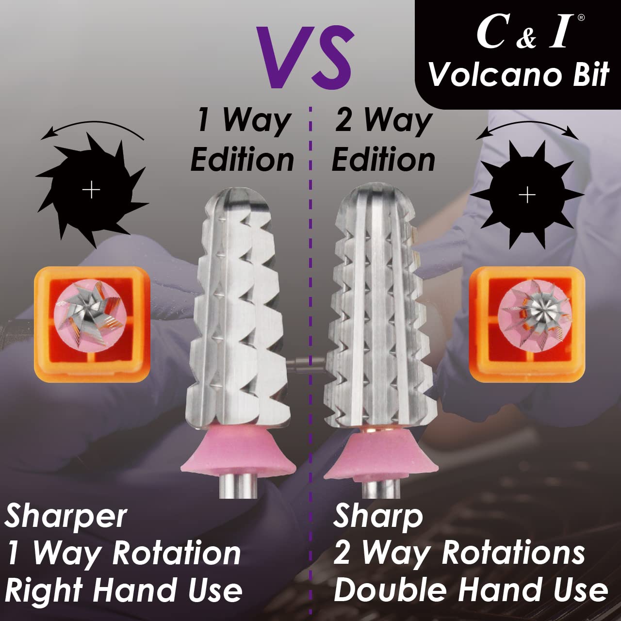 C&I Volcano Nail Drill, 2 Rotate Directions Design, Both for Left handed and Right Handed Nail Lovers, for Manicure Drill Machine (Fine)