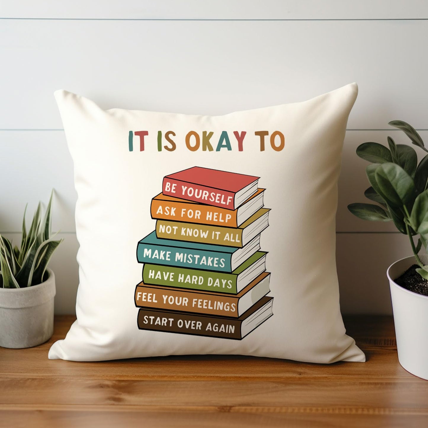 It’s Okay to Be Yourself Throw Pillow Covers, Square Throw Pillow Cover, Decorative Pillow, Book Pillow, Reading Corner Decor, Library Pillow, Book Lover Gift