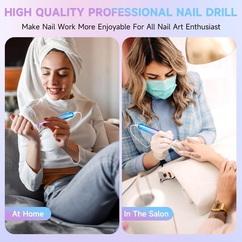 Nail Drill Professional, 35000RPM Electric Nail File Rechargeable, Portabel Nail Drill Cordless Kit Efile for Acrylic Nails, Nail Dremel Manicure Perdicure for Salon & Home Use (Gradient)