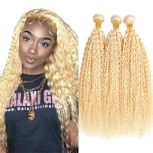Blonde Curly Bundles 613 Honey Blonde Human Hair Bundles 14 16 18 Inch Brazilian Virgin Remy Hair Extensions 613 Kinky Curly Bundle Double Weft