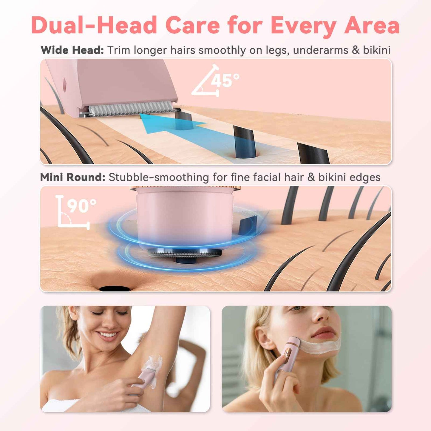 Fanovae Dual-Head Bikini Trimmer for Women – 2-in-1 Electric Razor, IP67 Waterproof Wet & Dry Pubic Hair Trimmer, Face & Body Shaver with LED% Display, USB-C Rechargeable-X1 Pro Petal Pink