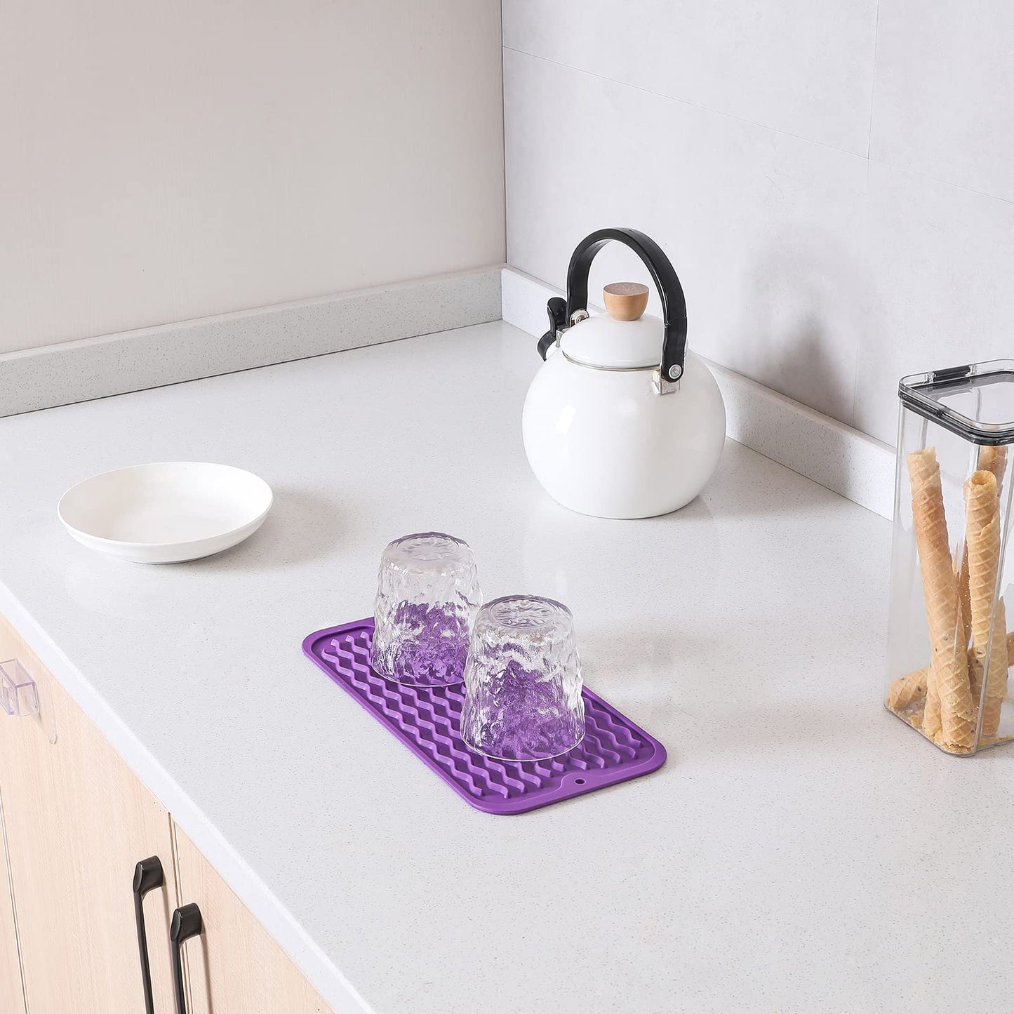 MicoYang Silicone Dish Drying Mat for Multiple Usage,Easy clean,Eco-friendly,Heat-resistant Silicone Mat for Kitchen Counter,Sink,Bar,Bottle,or Cup Purple S 12 inches x 6 inches