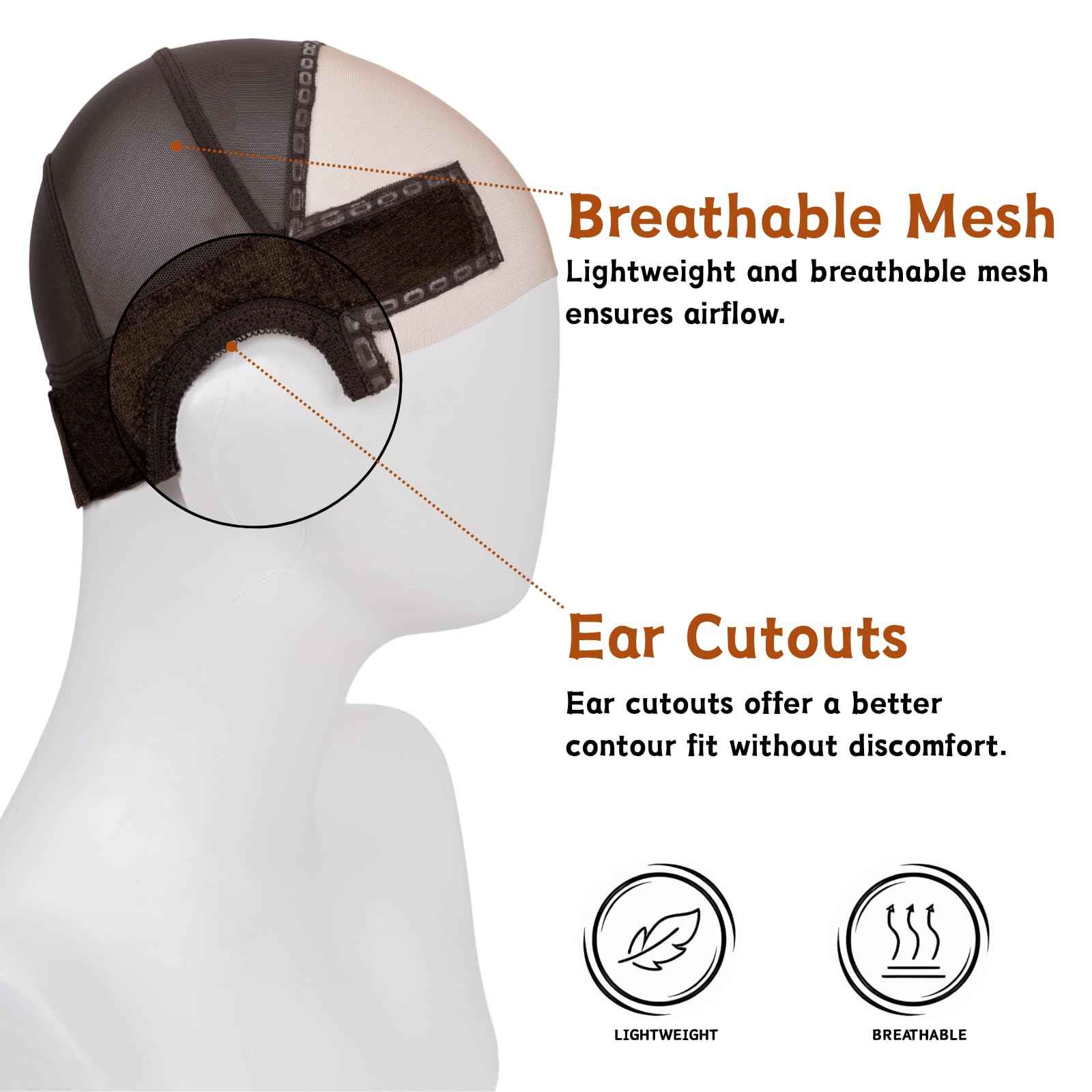 IsshinBeauty Wig Grip Cap for Women – 11x5 Extra Wide Transparent Lace Front - Glueless Non-Slip Wig Gripper with Ear Cutouts Adjustable Breathable (Brown)