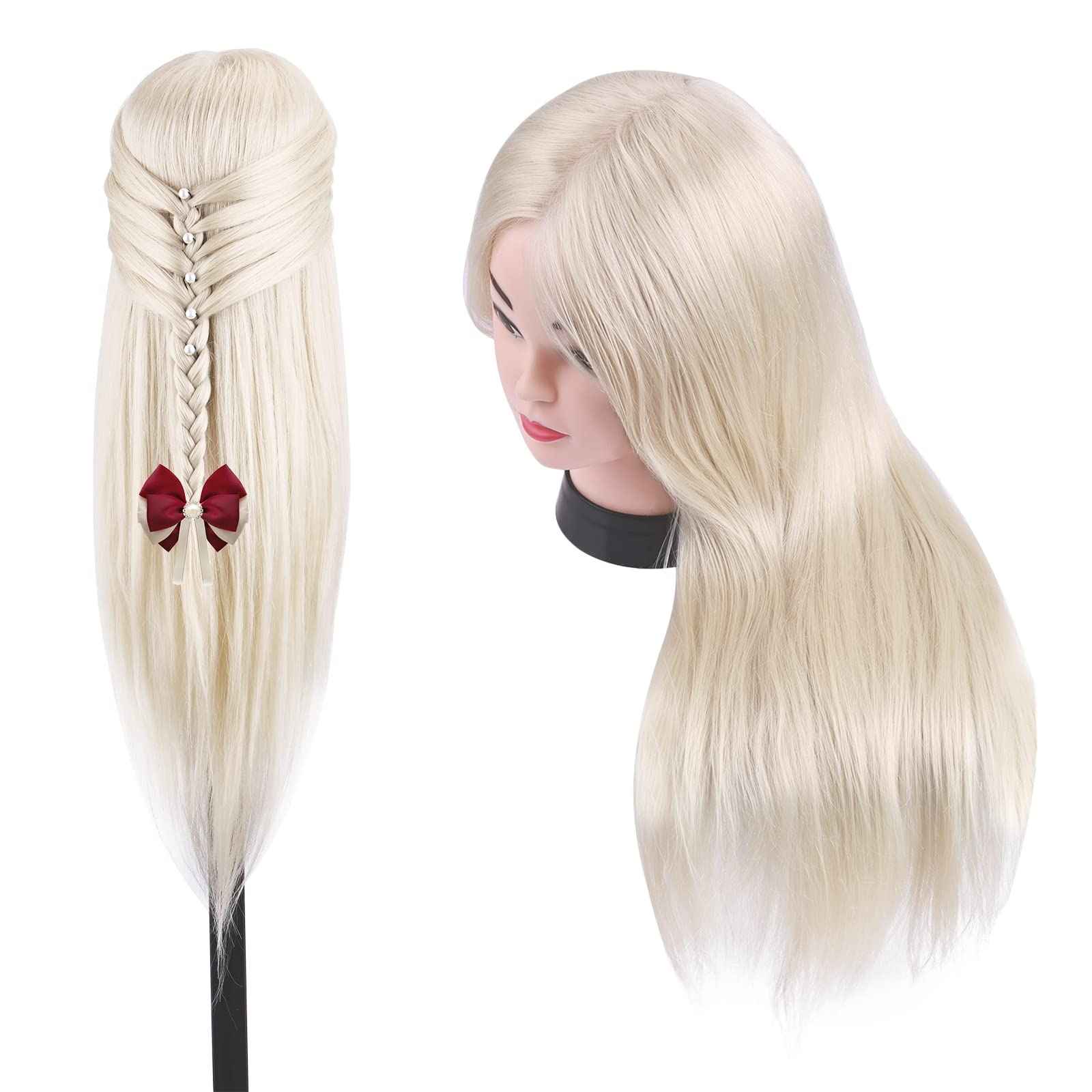 Beauty Star Mannequin Head with 80% Real Human Hair, Doll Head for Hair Styling, Cosmetology Training Manikin Practice Head with Clamp Stand and Braiding Kit (Suitable for Straightening, Curling)