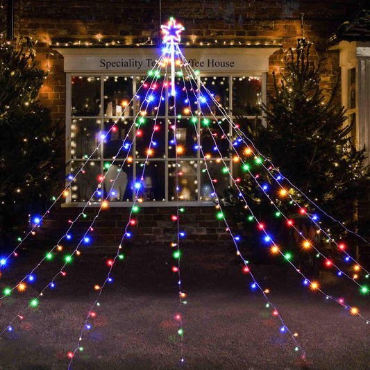 Yescom 12FT RGBY LED Waterfall Cone Tree Light with Star Finial 9 Strings 362 LED Star Lights Christmas Decoration Outdoor Party Yard