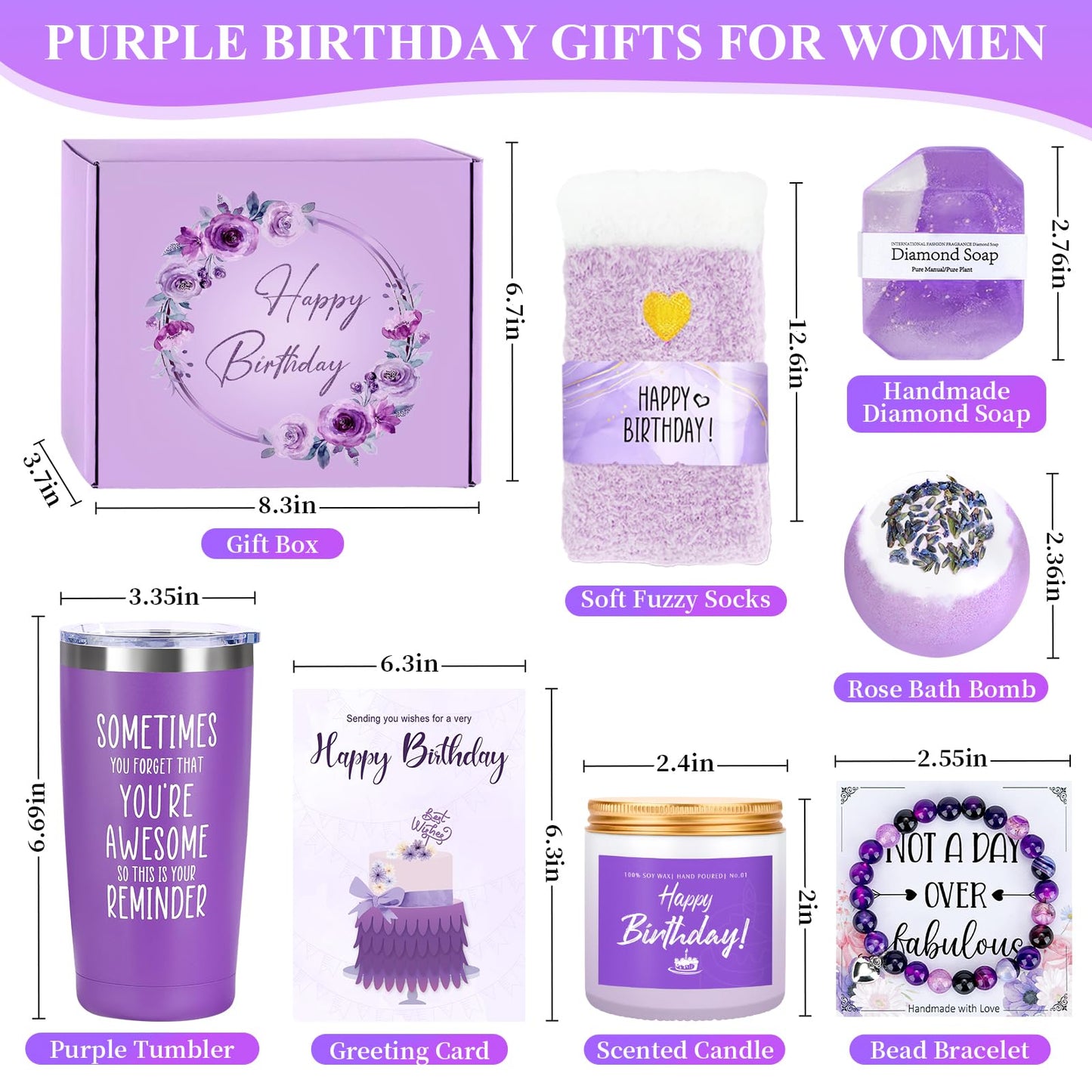 Purple Birthday Gifts for Women Happy Birthday Box for Woman Birthday Gifts Ideas Birthday Presents for Women Unique Birthday Gift Set Birthday Gift Basket for Her Mom Sister Wife Best Friend Female