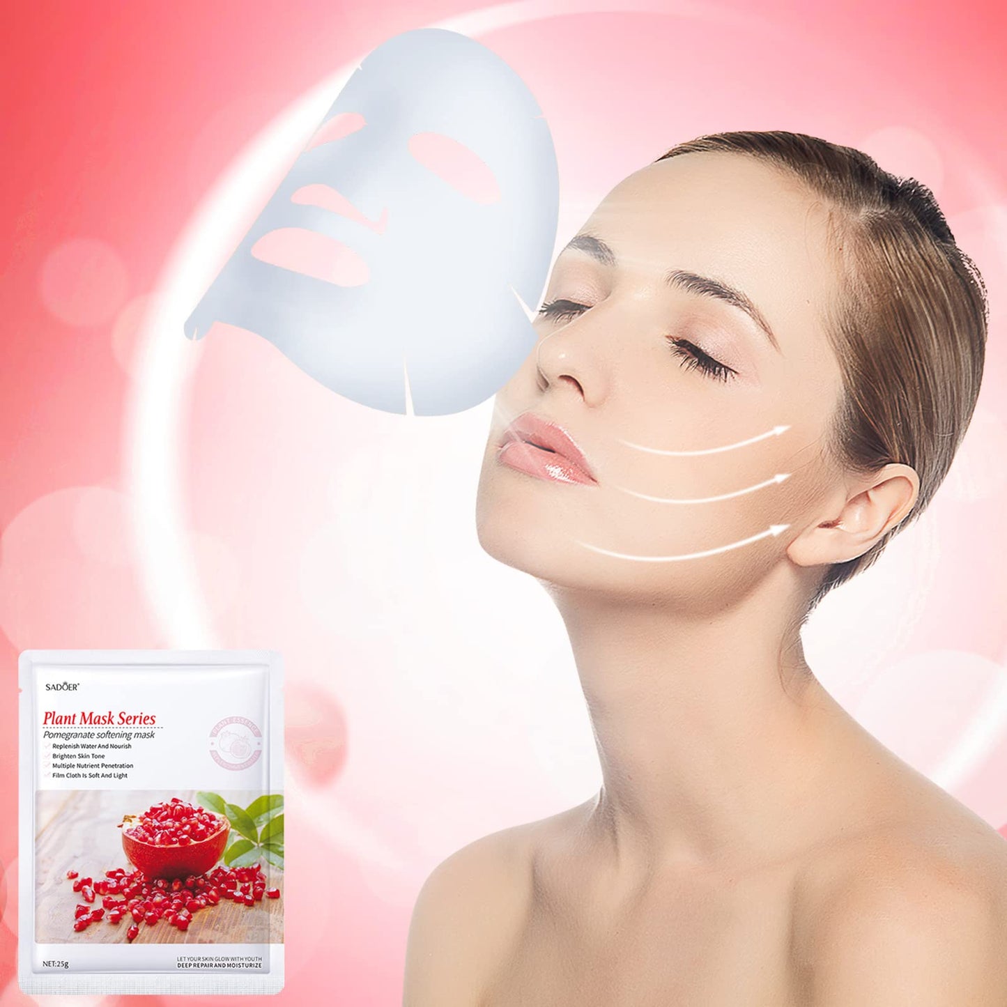 Jakuva 12PCS Deeply Moisturizing Facial Masks,Collagen Face Mask Facial Patches for Anti-Aging,Anti Wrinkle & Face Skincare,Firm Skin Softening Facial Pads Facial Pads,Pomegranate