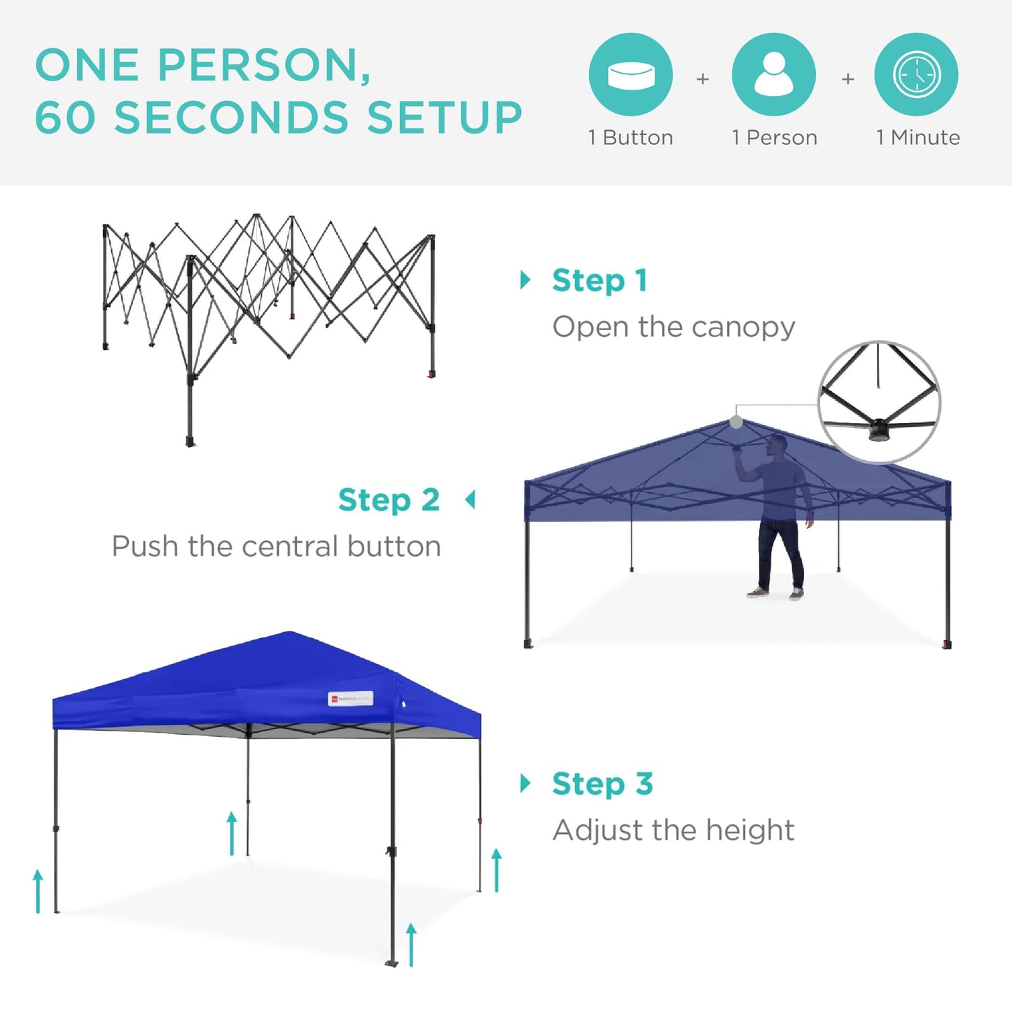 Best Choice Products 8x8ft 1-Person Setup Pop Up Canopy Tent Instant Portable Shelter w/ 1-Button Push, Case, 4 Weight Bags - Resort Blue