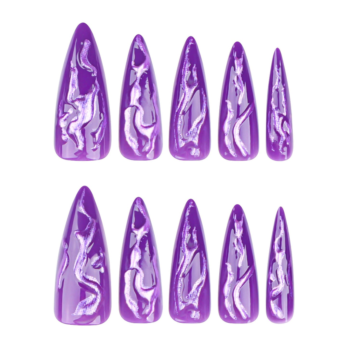 RUOKEXIN Halloween Press on Nails Long Stiletto Fake Nails Purple False Nails with Glitter Designs Long Halloween Nails Halloween Nail Press ons Glossy Artificial Nails Cute Stick on Nails for Women