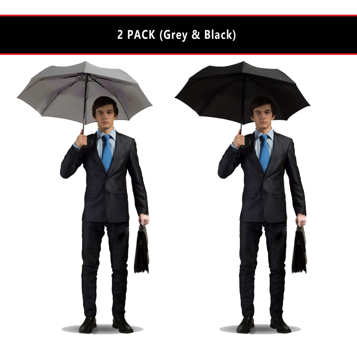 SIEPASA Two Packs Auto Open & Close Small Travel Umbrella Compact for Backpack-Umbrellas for Rain, Windproof Lightweight Strong Mini Portable Umbrellas for Men and Women.& Black, 2 Pack