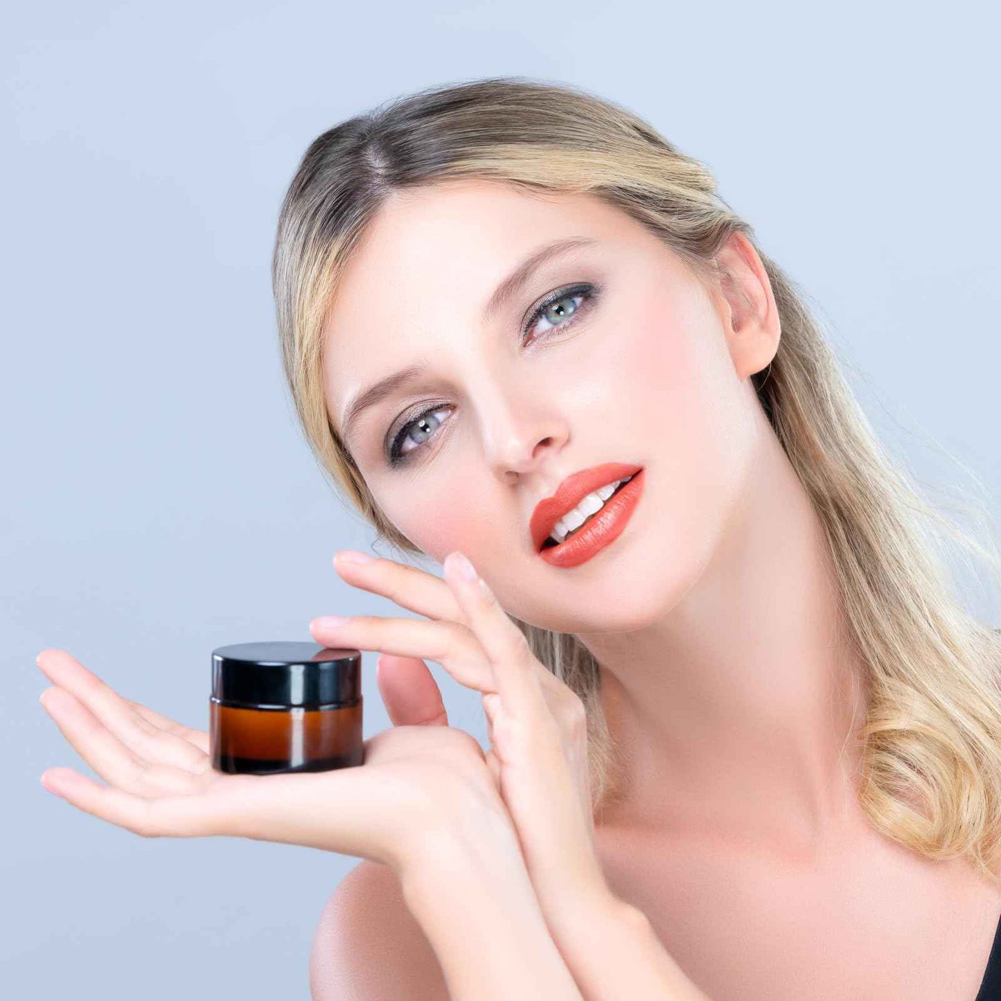 3 Pack 2 oz Amber Glass Jars with lids, Cosmetic Jars with Inner Liners and Black Lids, Lotion Jars, Candle Making Jars for Lotions, Scrubs and Cosmetic, Lables and Spatulas Include