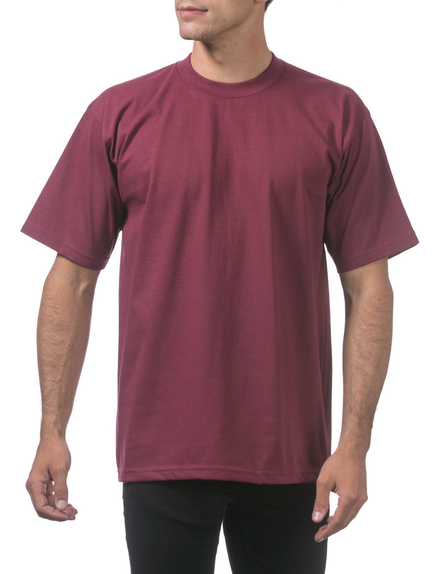 Pro Club Men's Heavyweight Cotton Short Sleeve Crew Neck T-Shirt, Maroon, Small