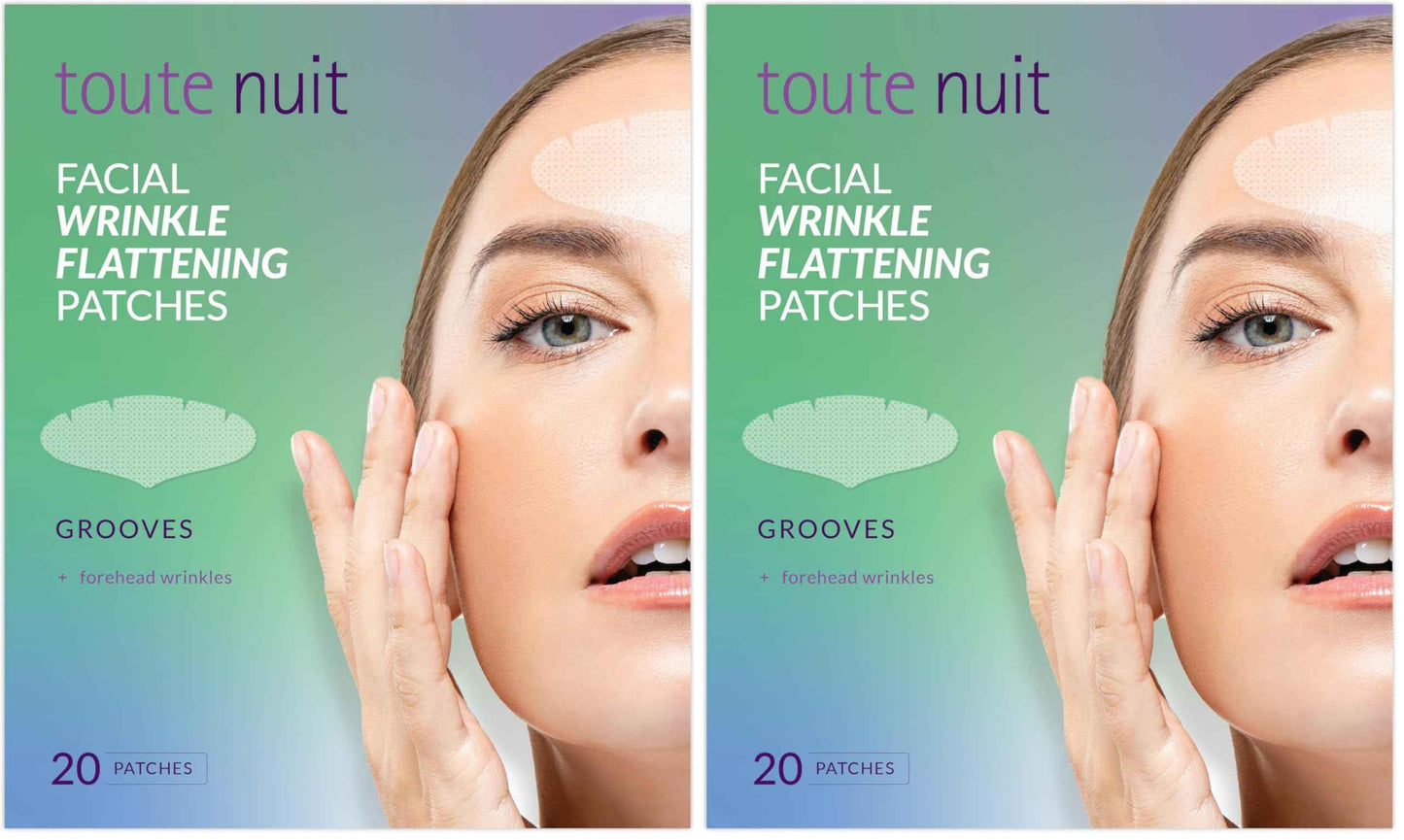 Toute Nuit Wrinkle Patches – Grooves – Face Tape for Maximum Forehead Coverage – Hypoallergenic Anti Wrinkle Patches – 20 Count, Made in USA (Pack of 2)