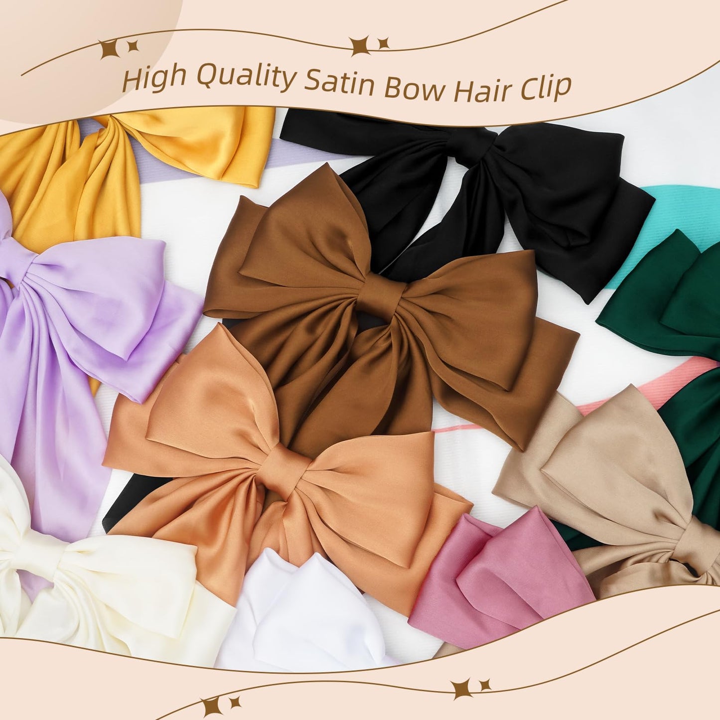 4PCS Large Silky Satin Hair Accessories - Cute Hair Ribbons with Long Tails, Ponytail Barrettes, and Hair Clips for Women (Purple, Green, Coffee, Pink) - Ideal Gift