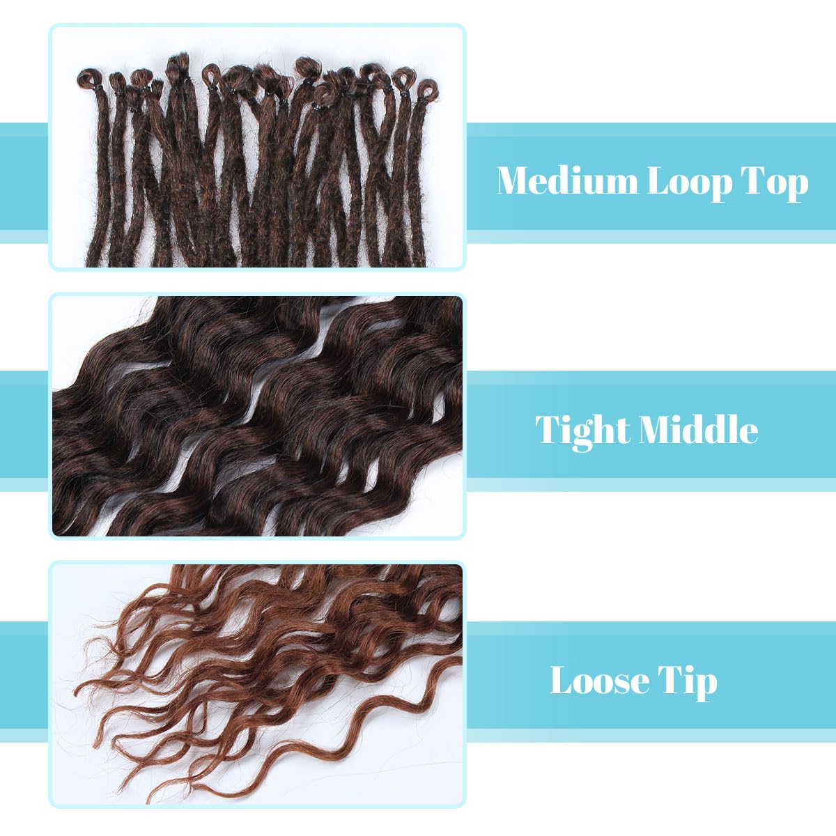 Sangtok 24 inch Curly Dreadlock Extensions Single Ended Wavy Dreadlocks, 10 pcs SE Thin Fake Dreads Extensions Light Brown to Blonde Ombre Dreads for Women