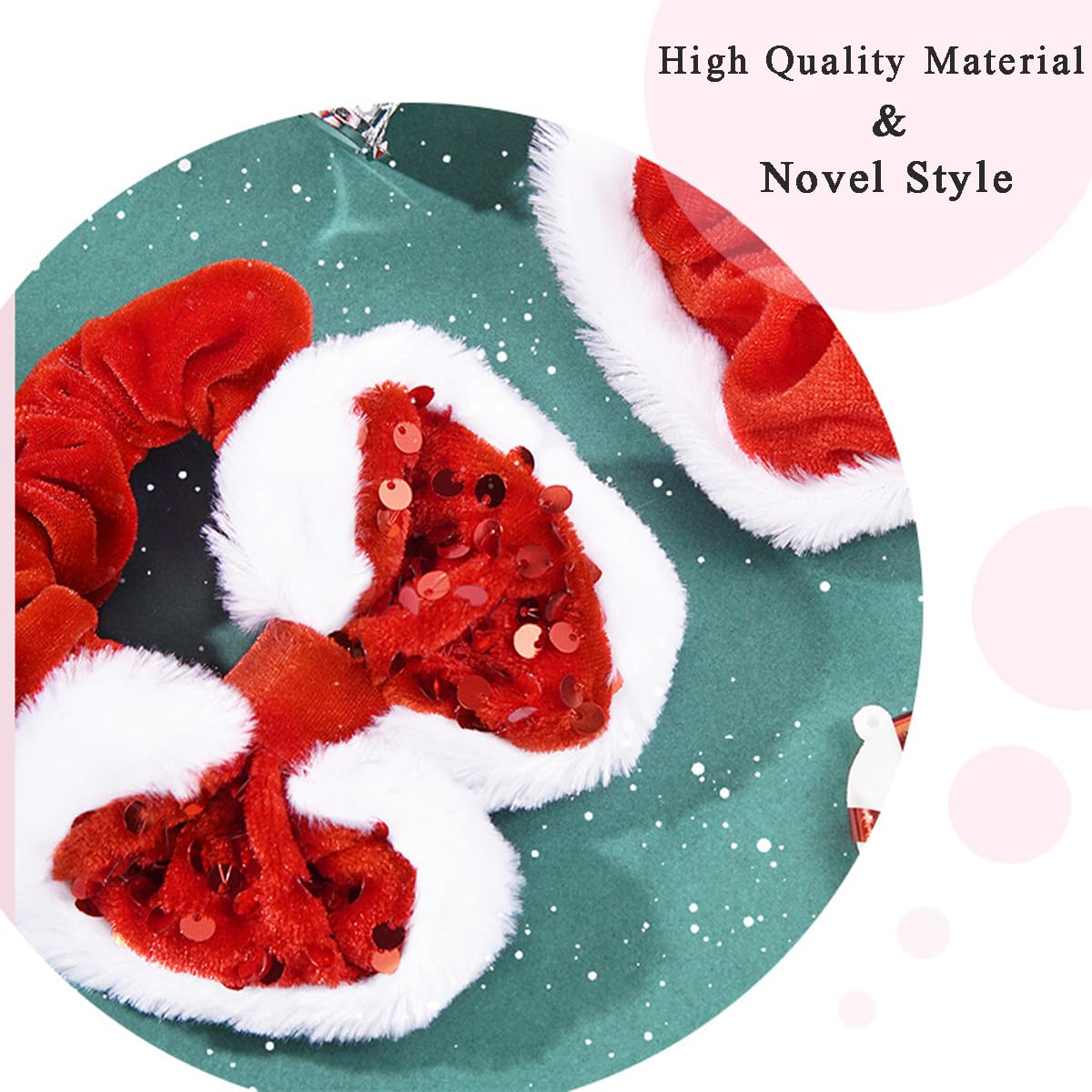 2PCS Christmas Bow Hair Ties Velvet Scrunchies Elastics Hair Band Ponytail Holder Xmas Red Sequins Bowknot Hair Ropes for Women Girls Christmas Hair Accessories