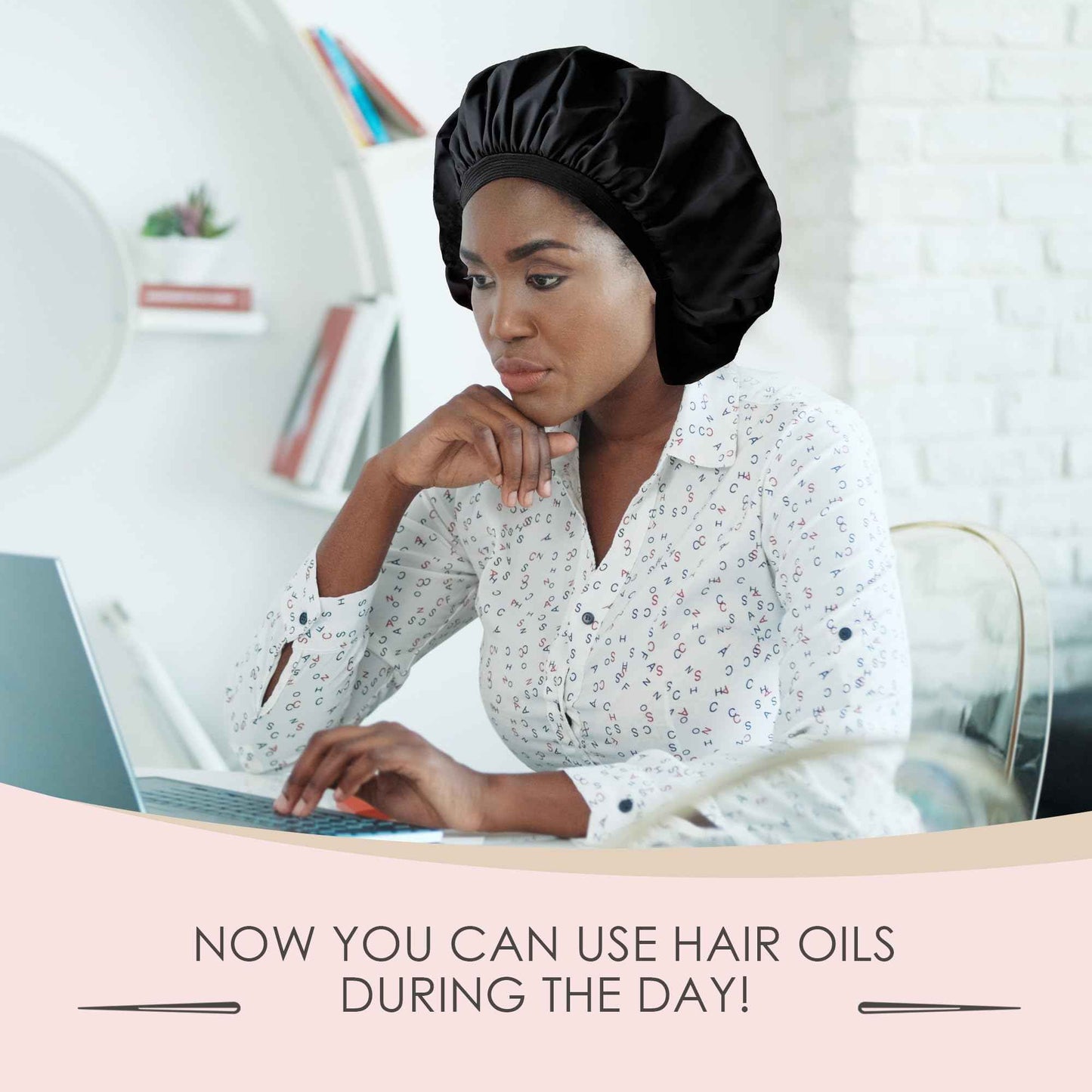 Only Reusable Oil Proof Nightcap, Protective Hair Bonnet and Shower Cap Too. Leakproof, Oilproof, and Waterproof. Larger Area to Accommodate Long Hair, Comfort Elastic Band (Small to Medium), Black