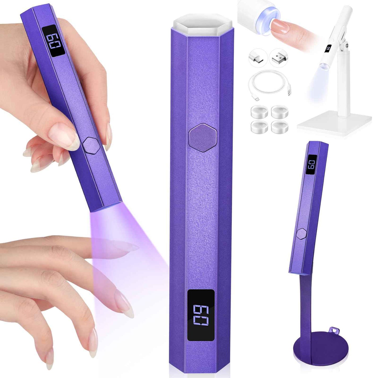 SAVILAND Handheld Magnetic U V Light for Nails: 2-in-1 Fast Curing U V Nail Dryer Nail Stamper Magnetic Stand Wireless LED Nail Light for Gel Nails: 2-in-1 Handheld LCD Display Screen