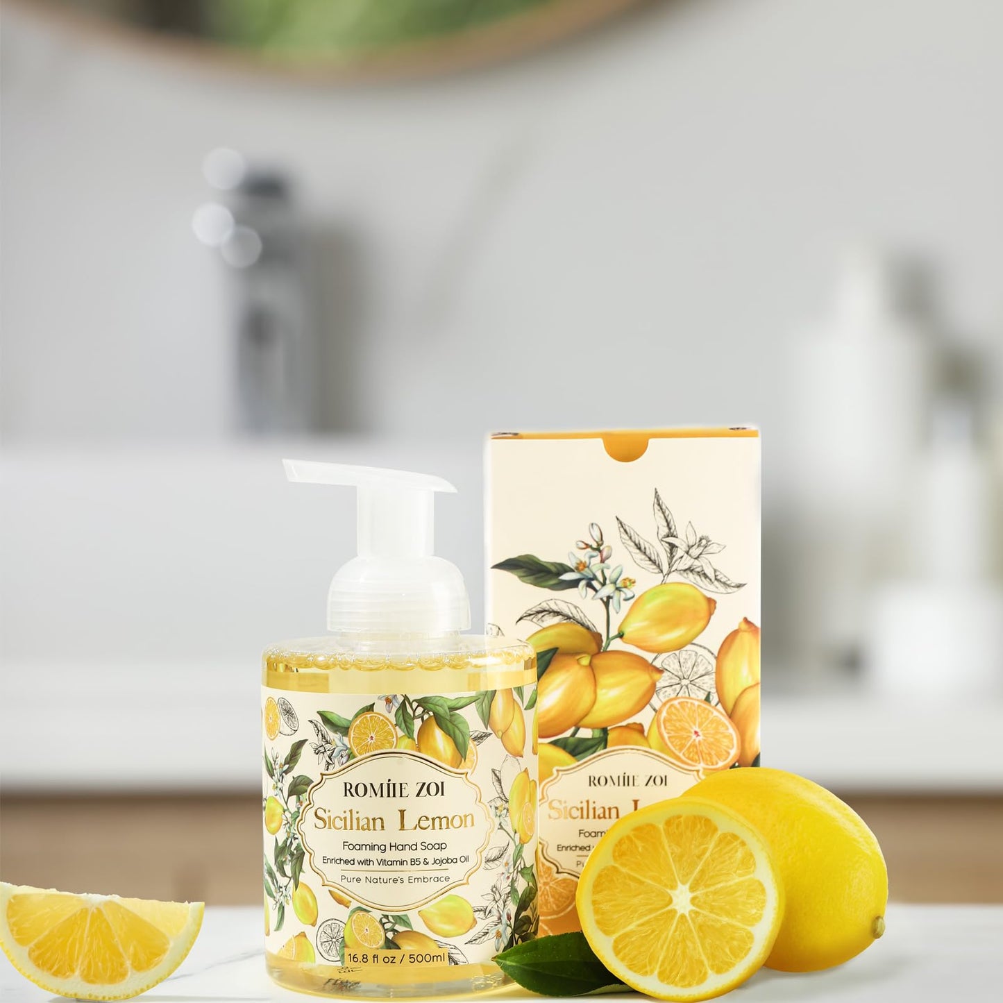 ROMIIE ZOI Foaming Hand Soap with Gift Box- Sicilian Lemon - Biodegradable Formula Moisture & Revitalize - 500ml/ 16.8oz