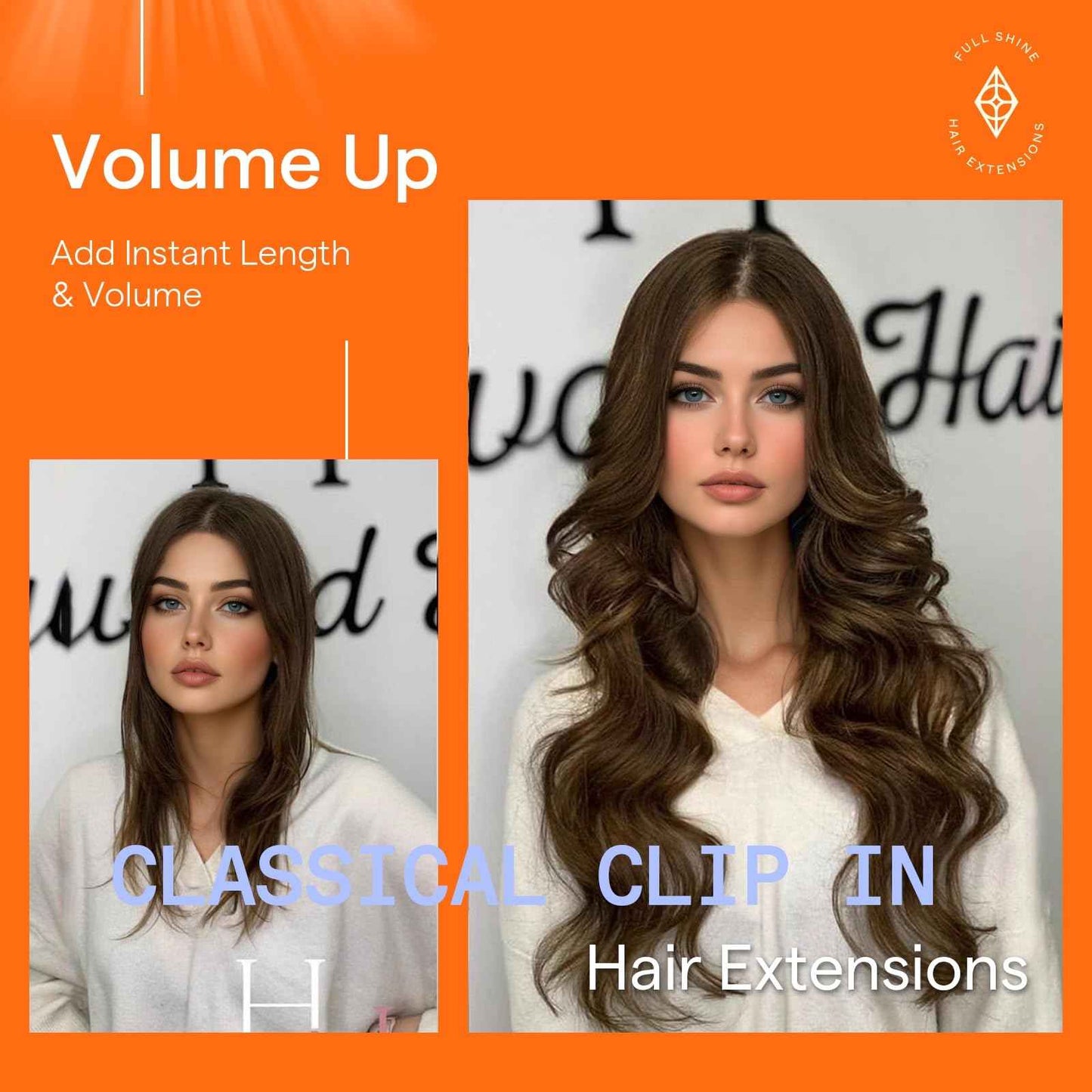 Full Shine Brown Clip in Human Hair 7 Pcs Natural Brown Clip in Extensions Real Human Hair Triple Weft Clip in Hair Extensions Brazilian Remy Hair for Short 12 Inch 95 G