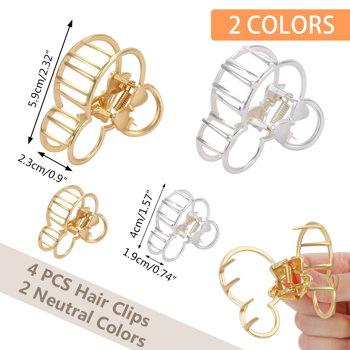 BENOSPACE 4Pcs Metal Hair Claw Clips Mouse Lady Large Gold Silver Hair Clips for Thick Heavy Hair Mouse Head Hollow Out Non-slip Hair Catch Barrette Jaw Clamp Women Fashion Hair Styling Accessories