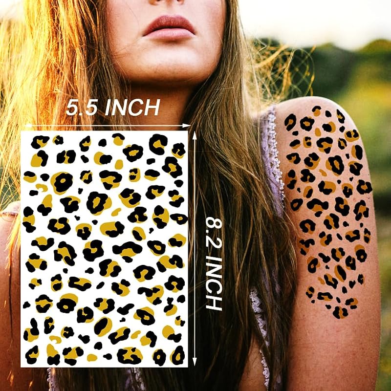 Leopard Print Temporary Tattoos, 6-Sheet Realistic Stickers