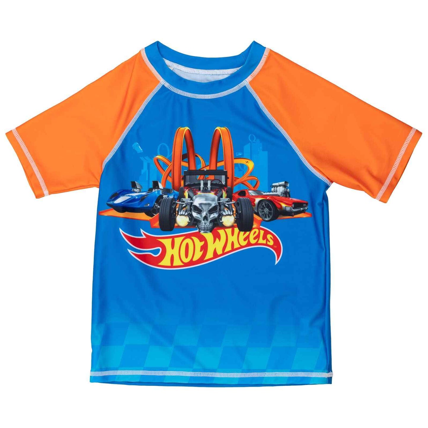 Hot Wheels Little Boys Raglan Pullover Swim Rash Guard Swim Trunks Blue 5