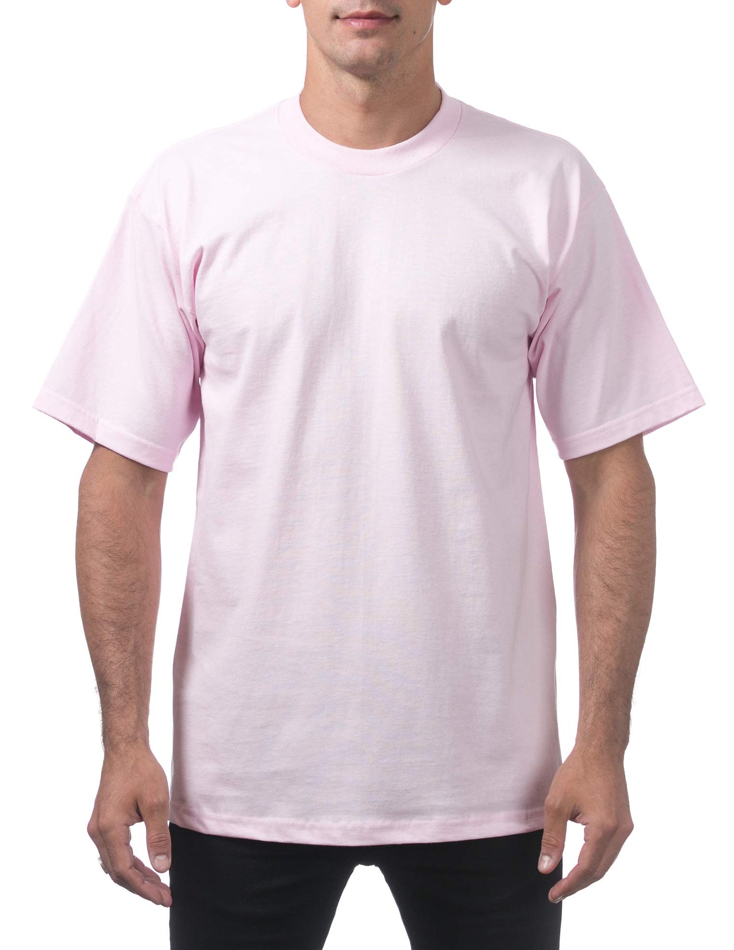 Pro Club Men's Heavyweight Cotton Short Sleeve Crew Neck T-Shirt, Pink, Small