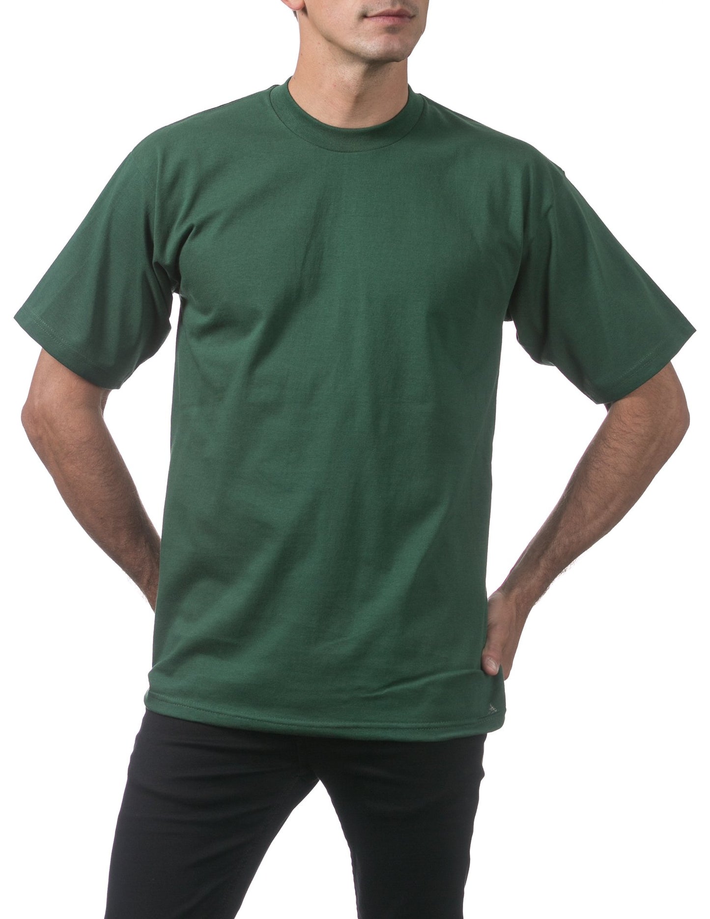 Pro Club Men's Heavyweight Cotton Short Sleeve Crew Neck T-Shirt, Forest Green, Small