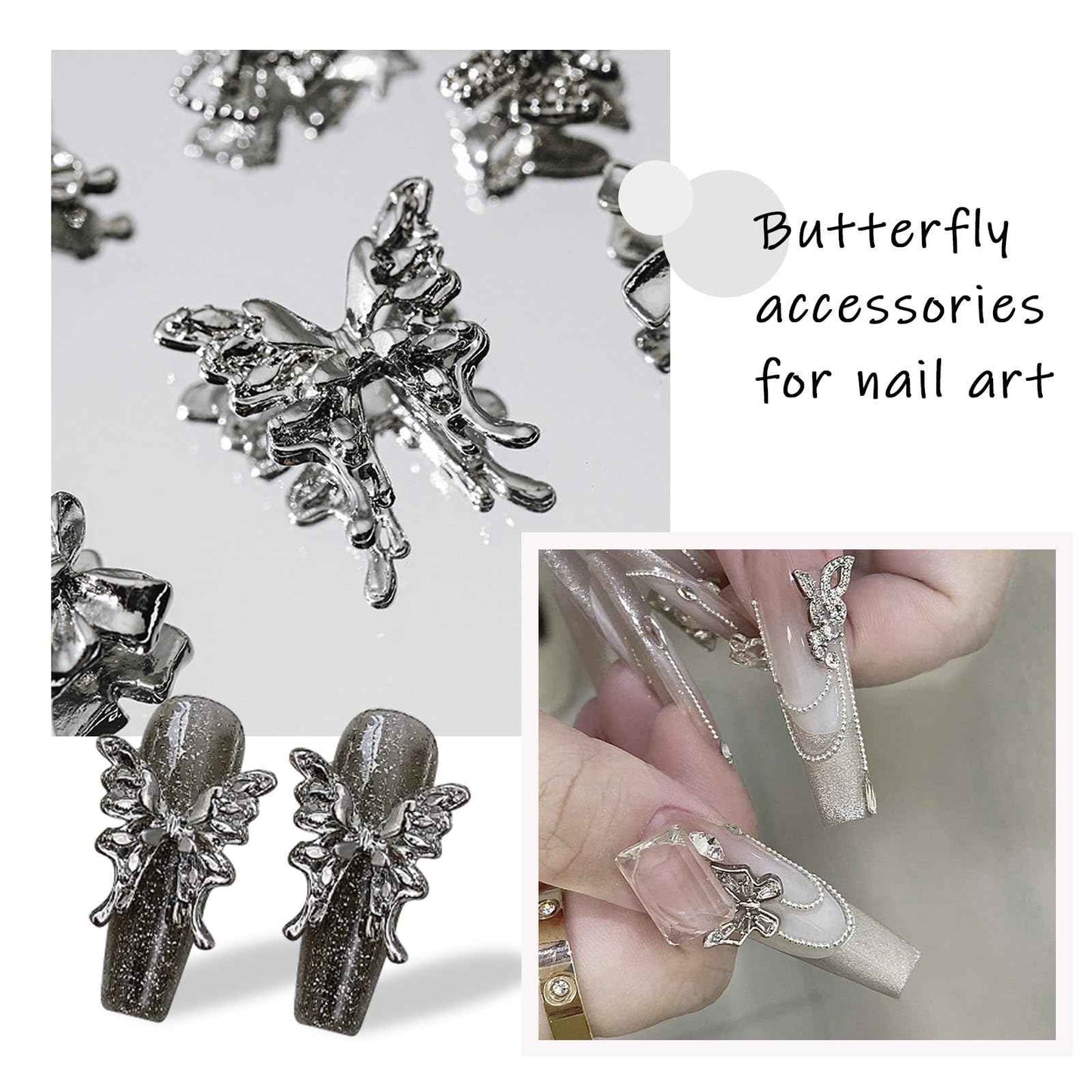 WOKOTO 100 Pcs 25 Styles Silver 3D Butterfly and Bow Nail Charms Alloy Nail Gems for Nails Butterfly Bow Knots Charms for Nail Art Design Decoration Jewelry Nail Alloy Studs Jewels